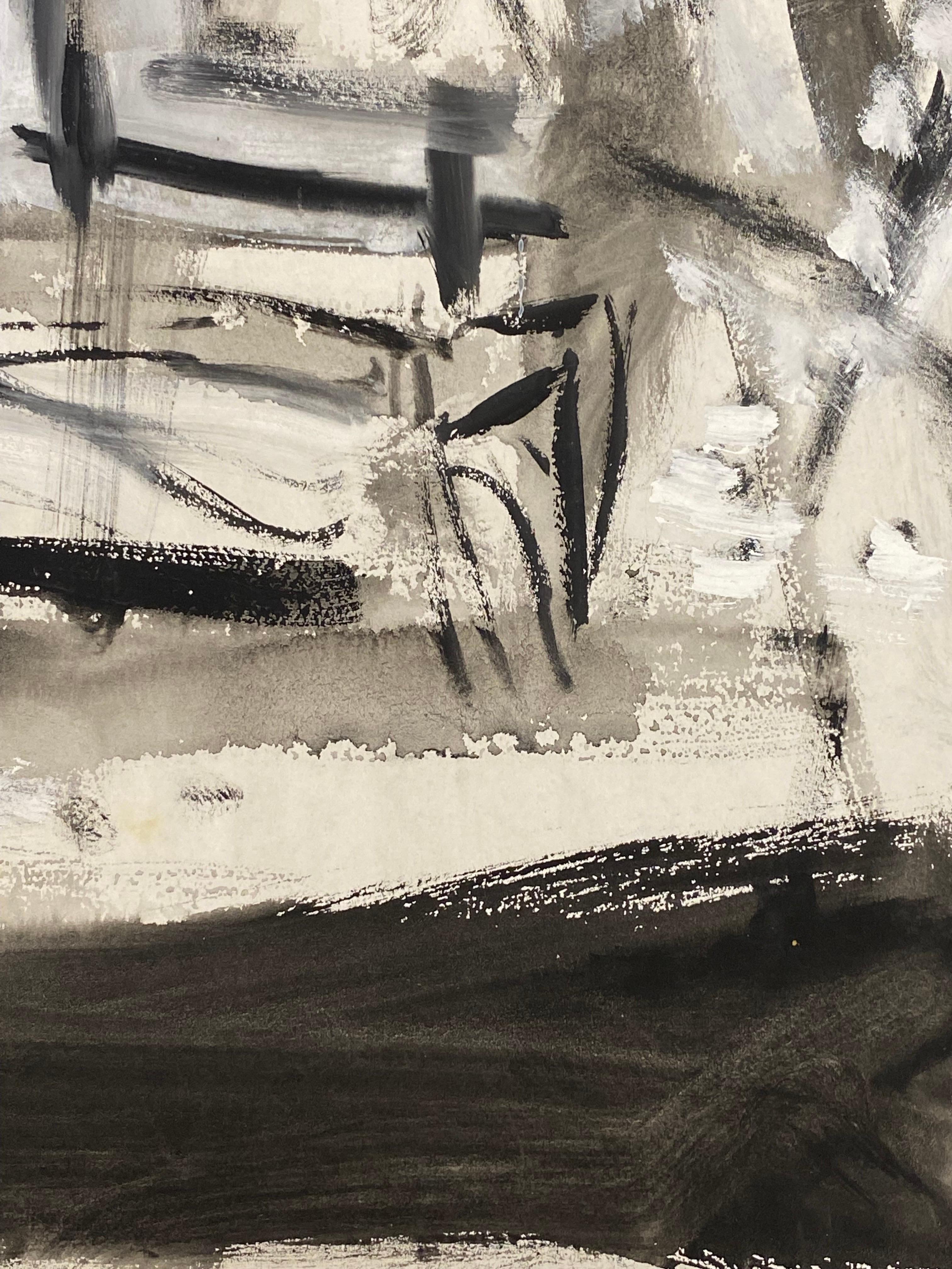 Mid Century French Post-Impressionist Painting, Black & White Figure Scene For Sale 2