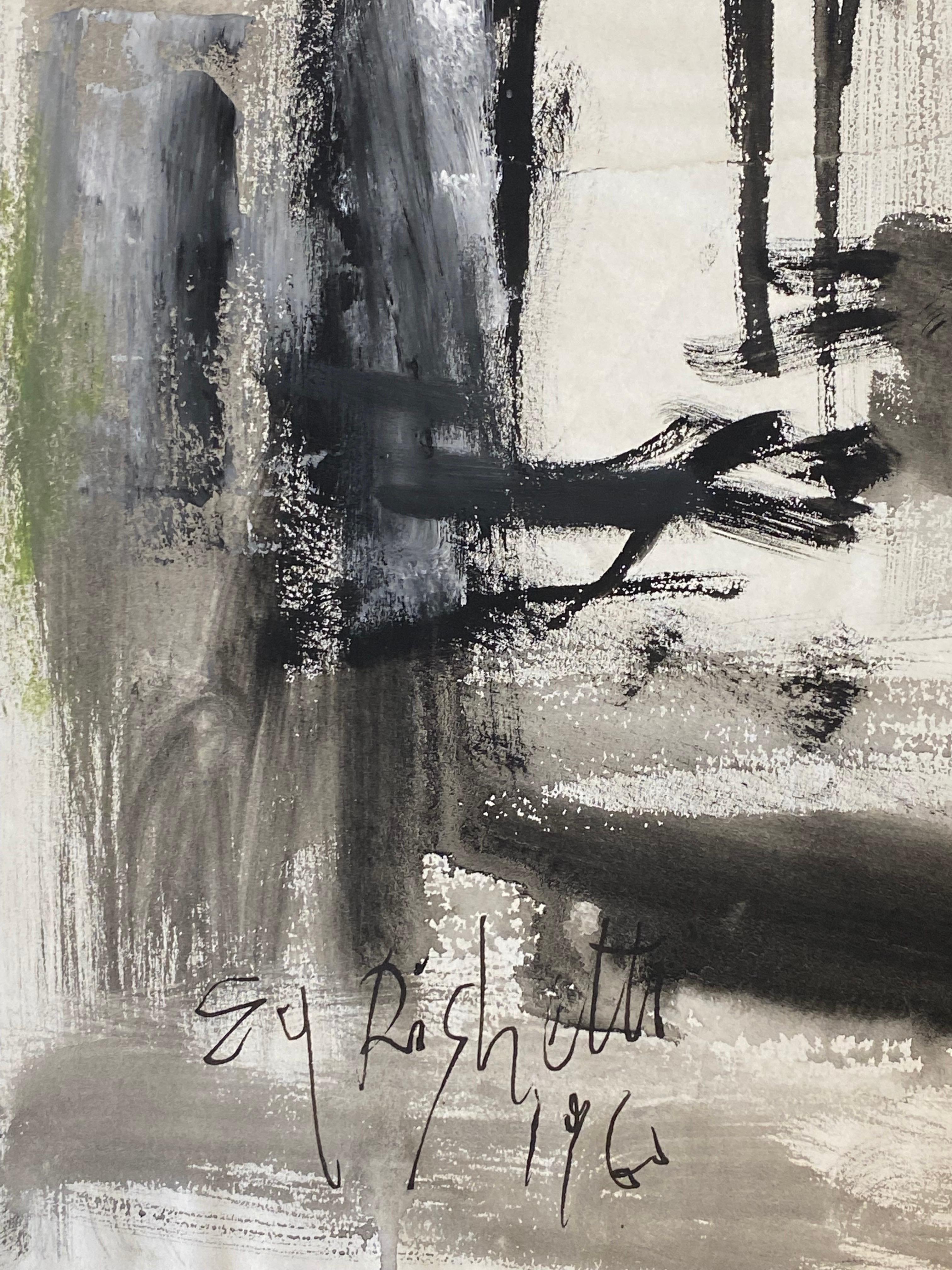 Mid Century French Post-Impressionist Painting, Black & White Figure Scene For Sale 3