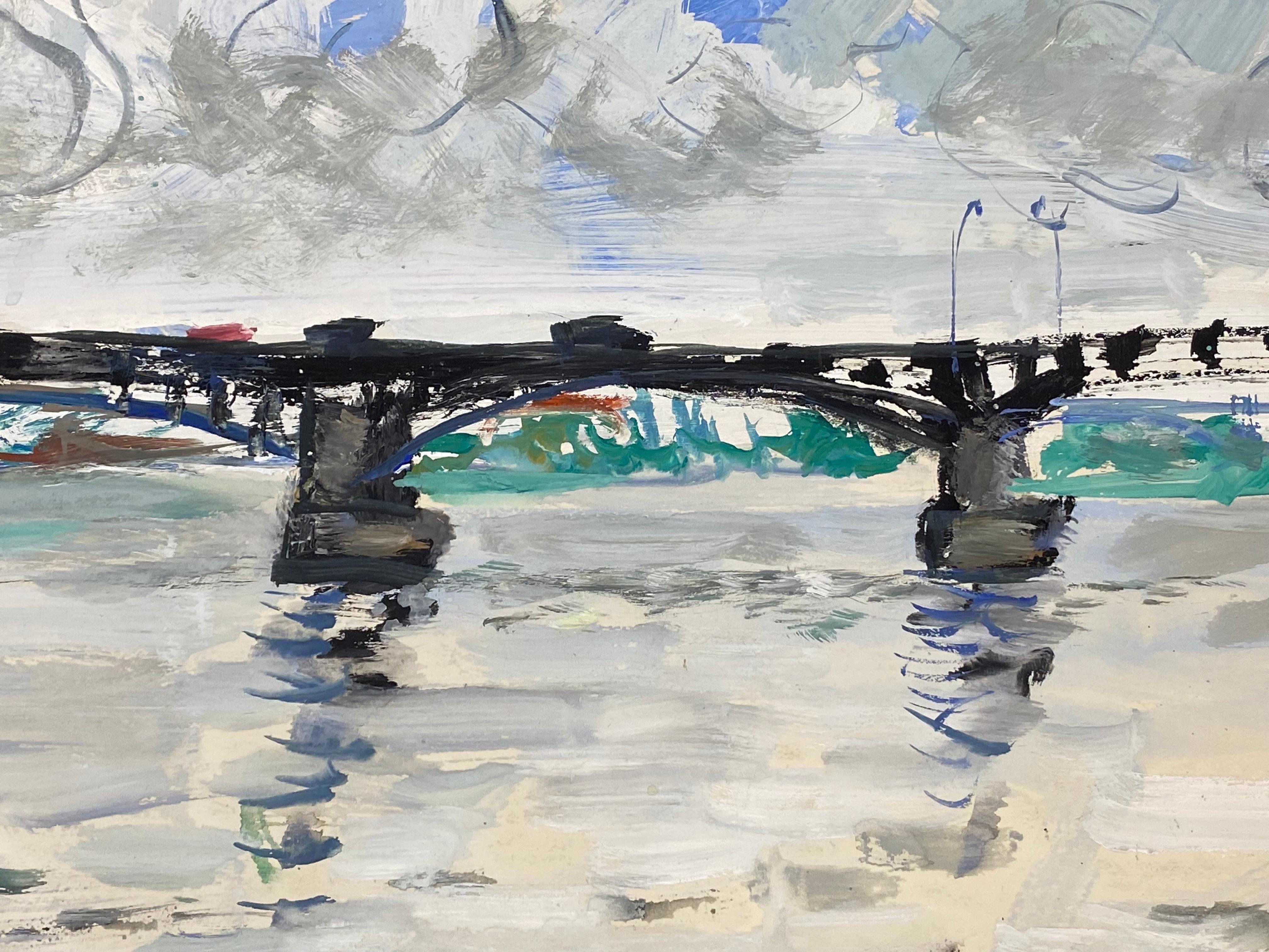 Französisches postimpressionistisches Gemälde aus der Mitte des Jahrhunderts, Brückenlandschaft im Angebot 2
