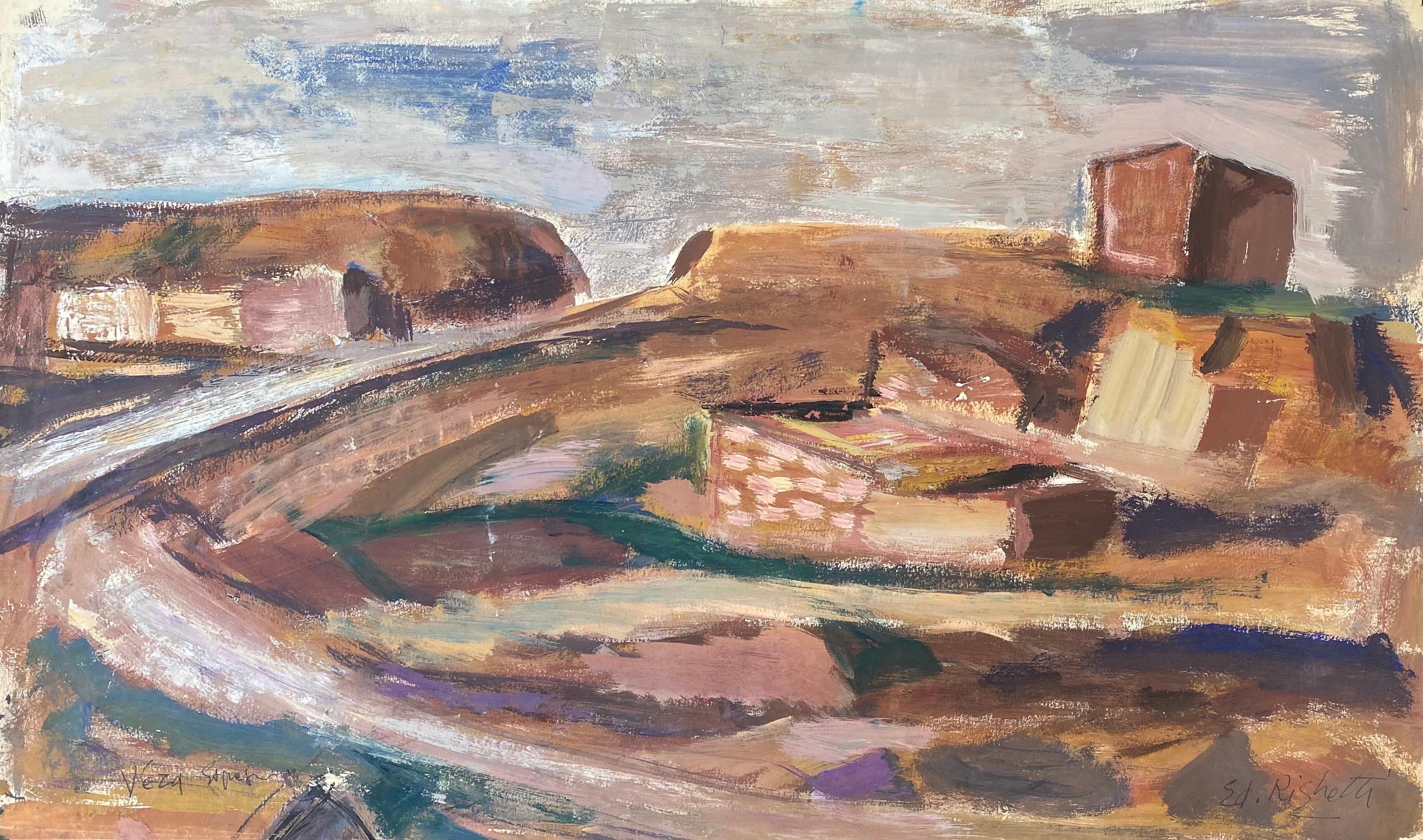 Mid Century French Post-Impressionist Painting, Desert Landscape - Brown Landscape Painting by Unknown