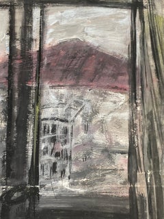 Mid Century French Post-Impressionist Painting, Grey Skies Through Window