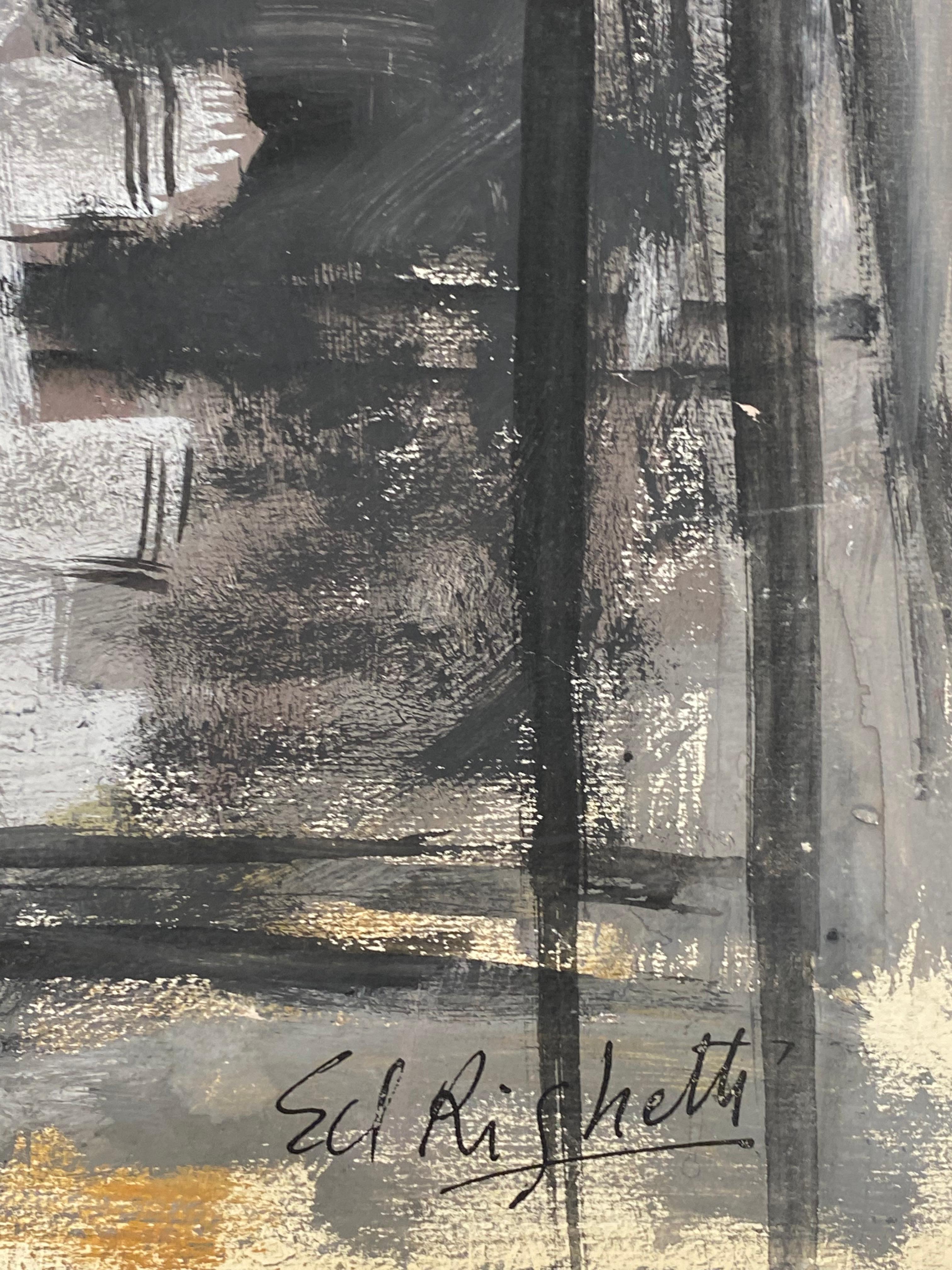 Quadro post-impressionista francese della metà del secolo, Cielo grigio attraverso la finestra in vendita 2