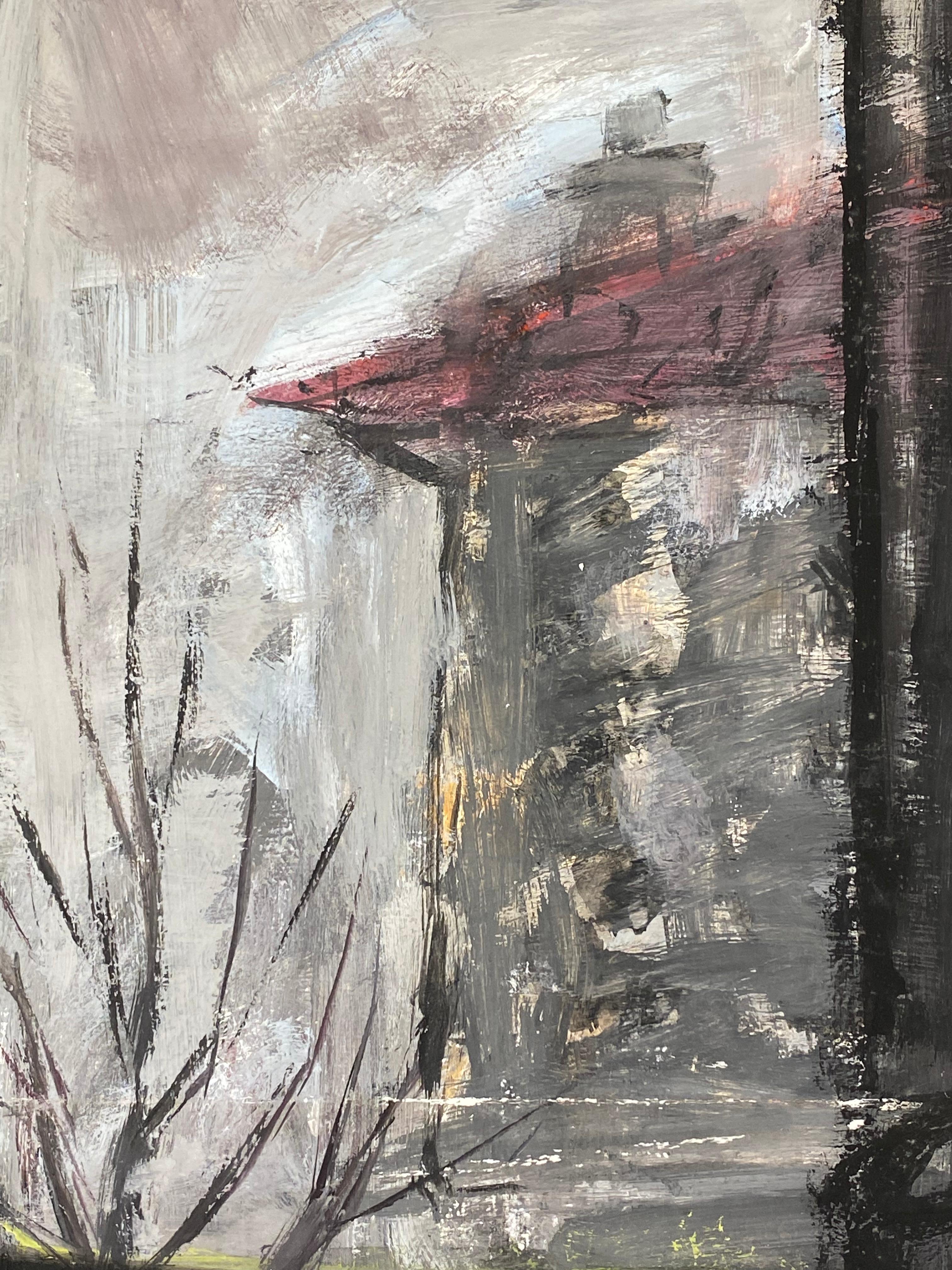 Quadro post-impressionista francese della metà del secolo, Cielo grigio attraverso la finestra in vendita 3