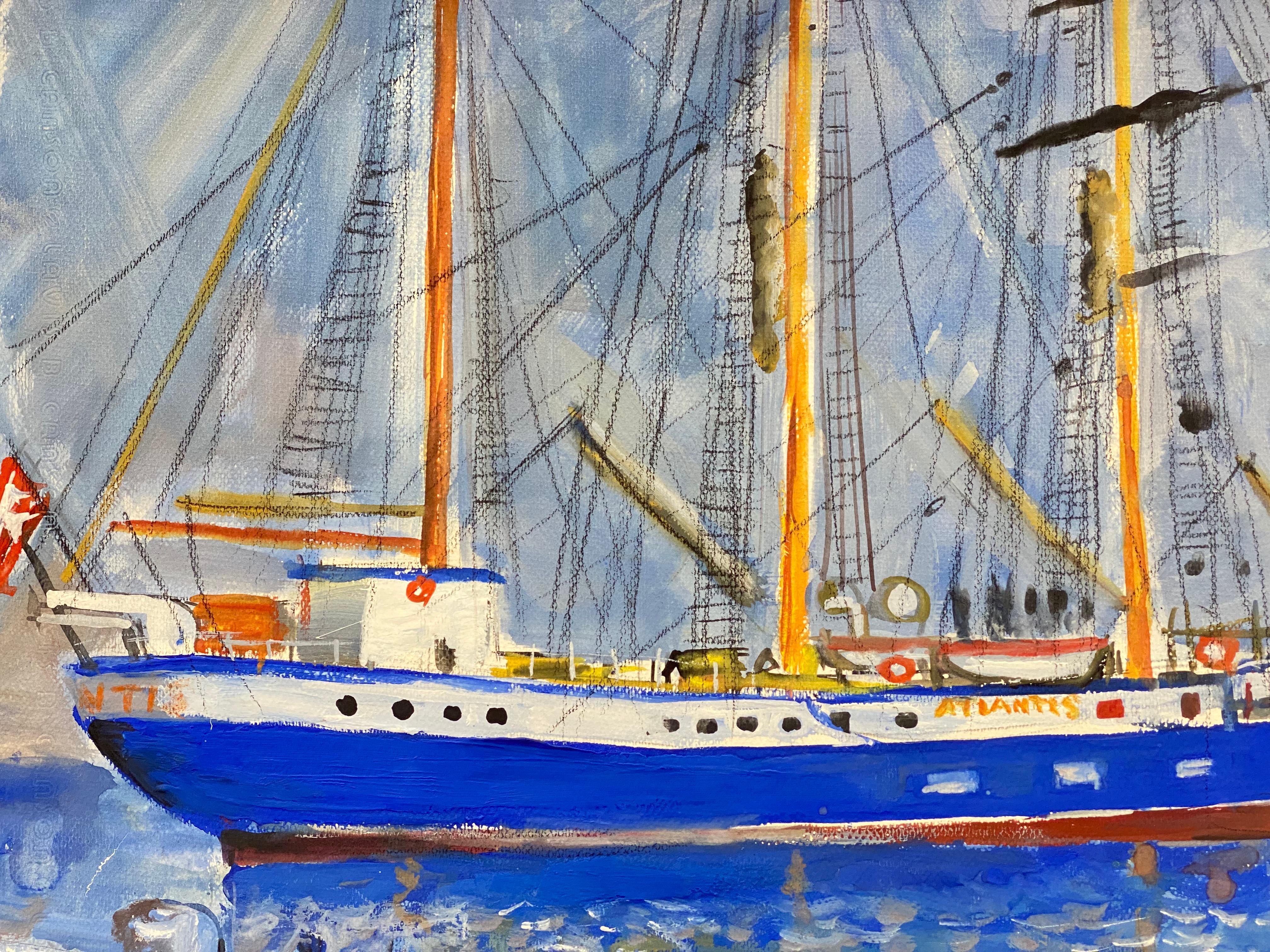Mid Century French Post-Impressionist Painting, 'The Atlantis' Monaco Landscape - Gray Landscape Painting by Unknown
