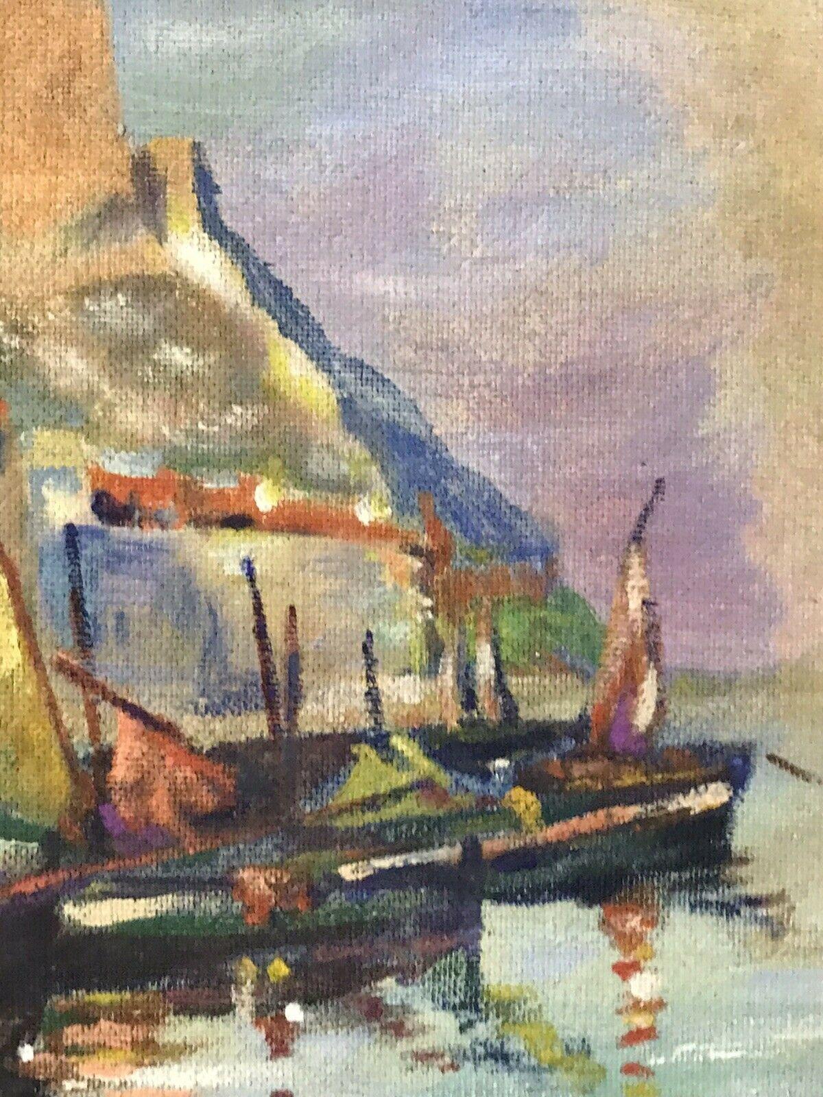 paintings of fishing boats in harbour