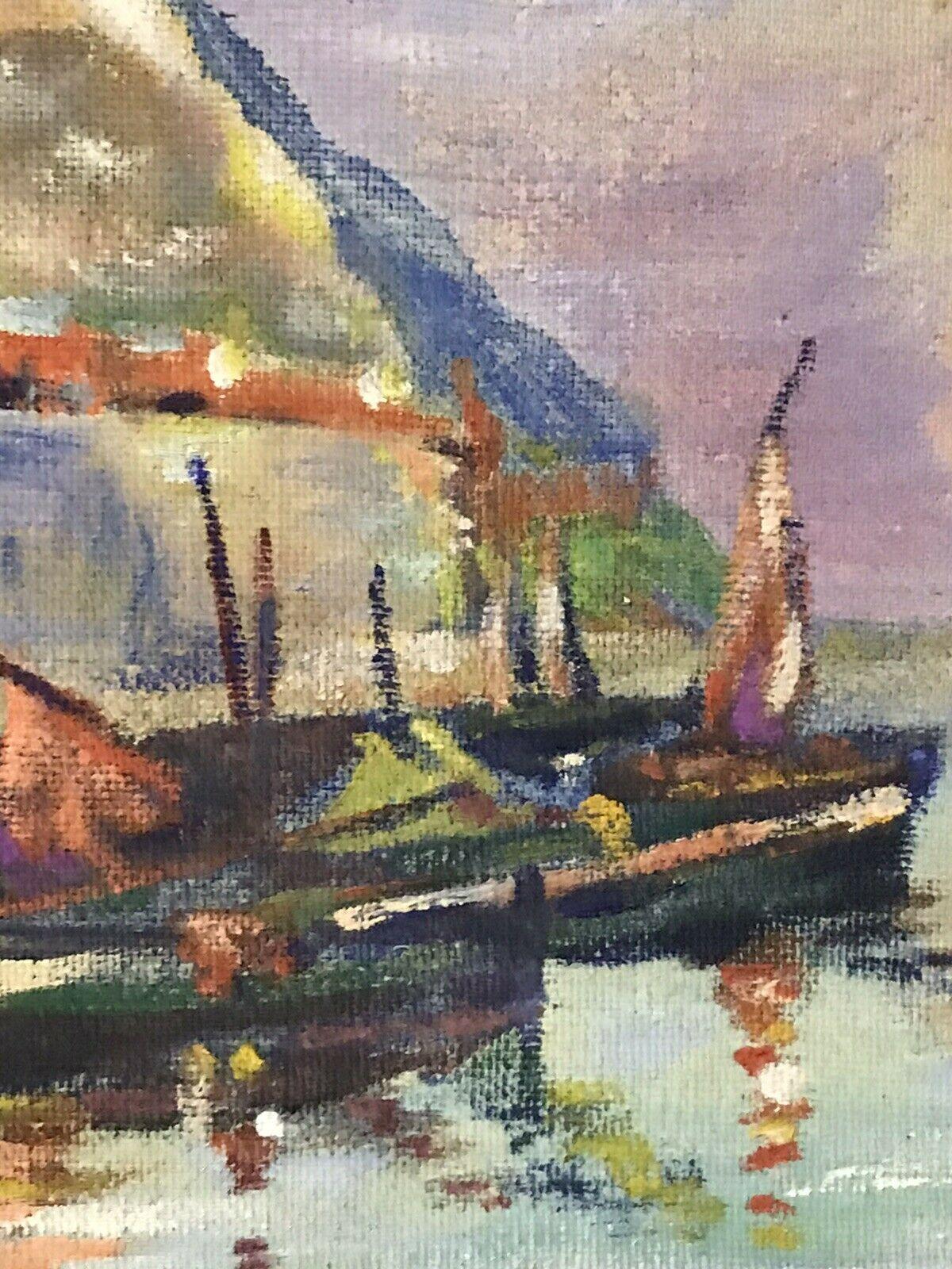 paintings of fishing boats in harbour