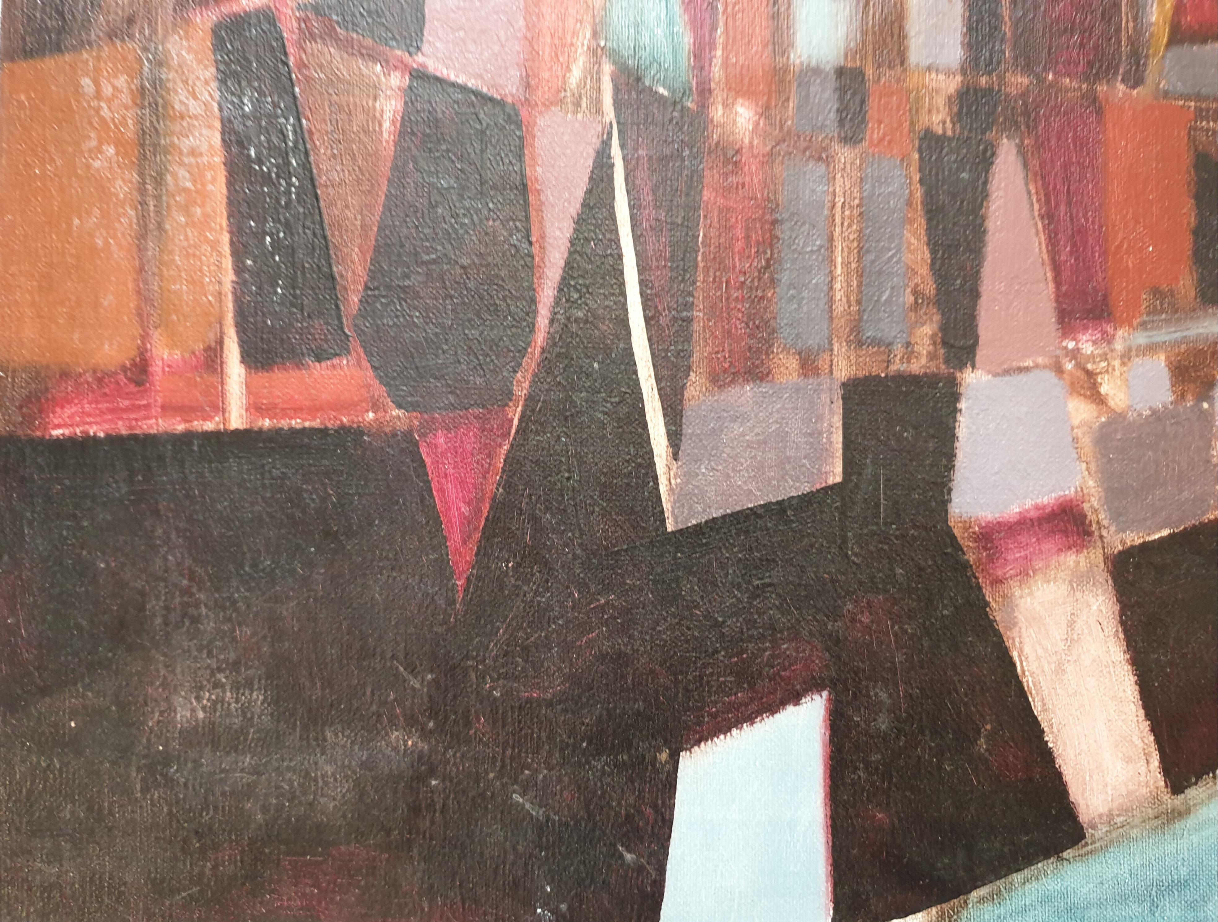 Mid-Century Futuristic Cubist Cityscape. For Sale 3