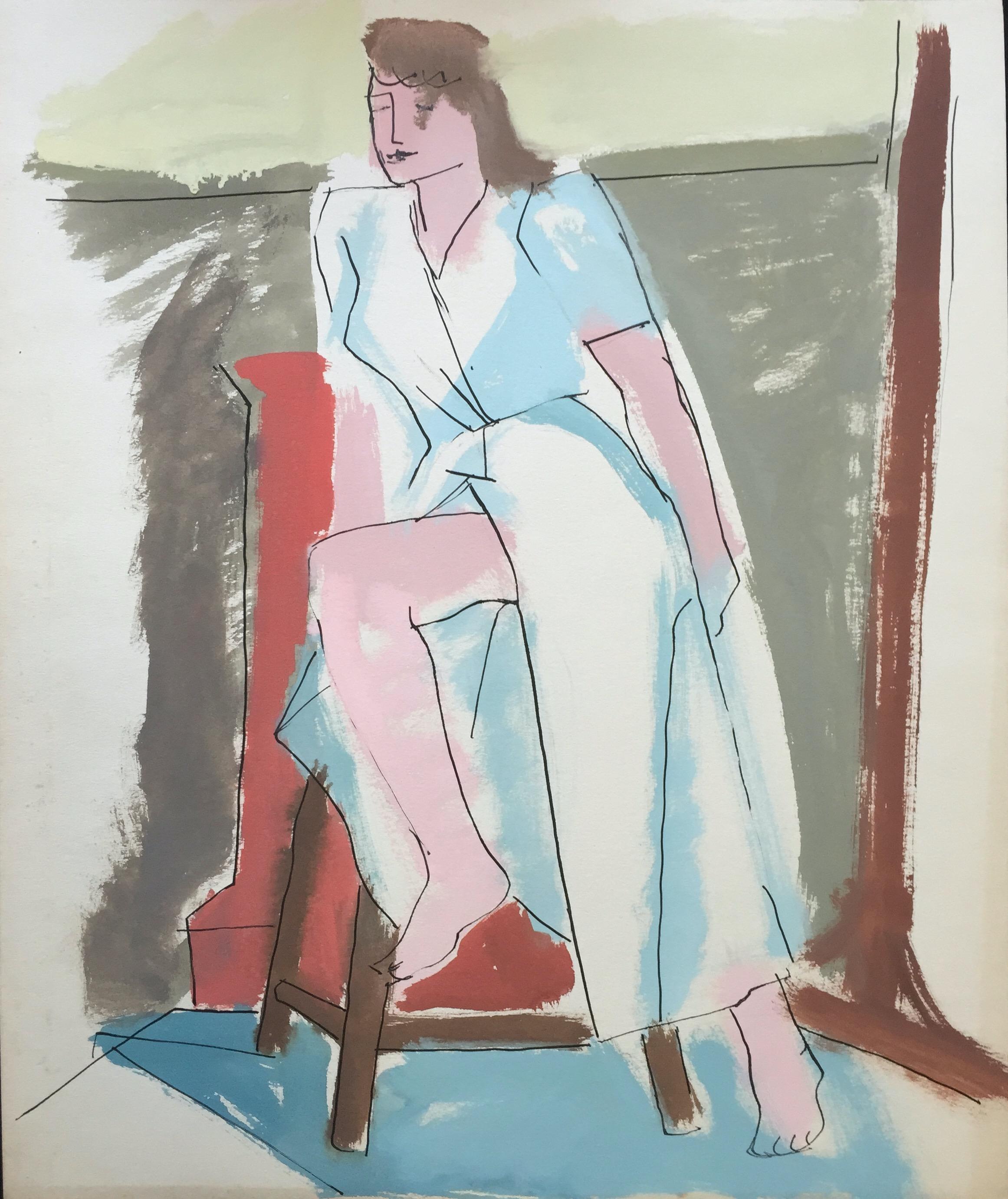 Mid-Century Gouache Painting, American Modern, Circa 1950