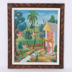 Vintage Mid Century Haitian Painting of a Village