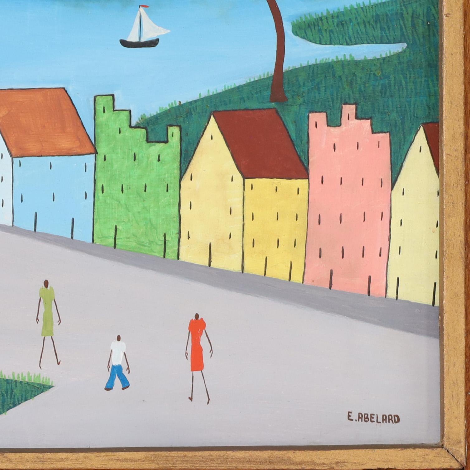 Haitianisches Gemälde auf Karton aus der Mitte des Jahrhunderts von E. Abelard (Grau), Landscape Painting, von Unknown