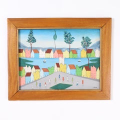 Mid Century Haitian Painting on Board by E. Abelard
