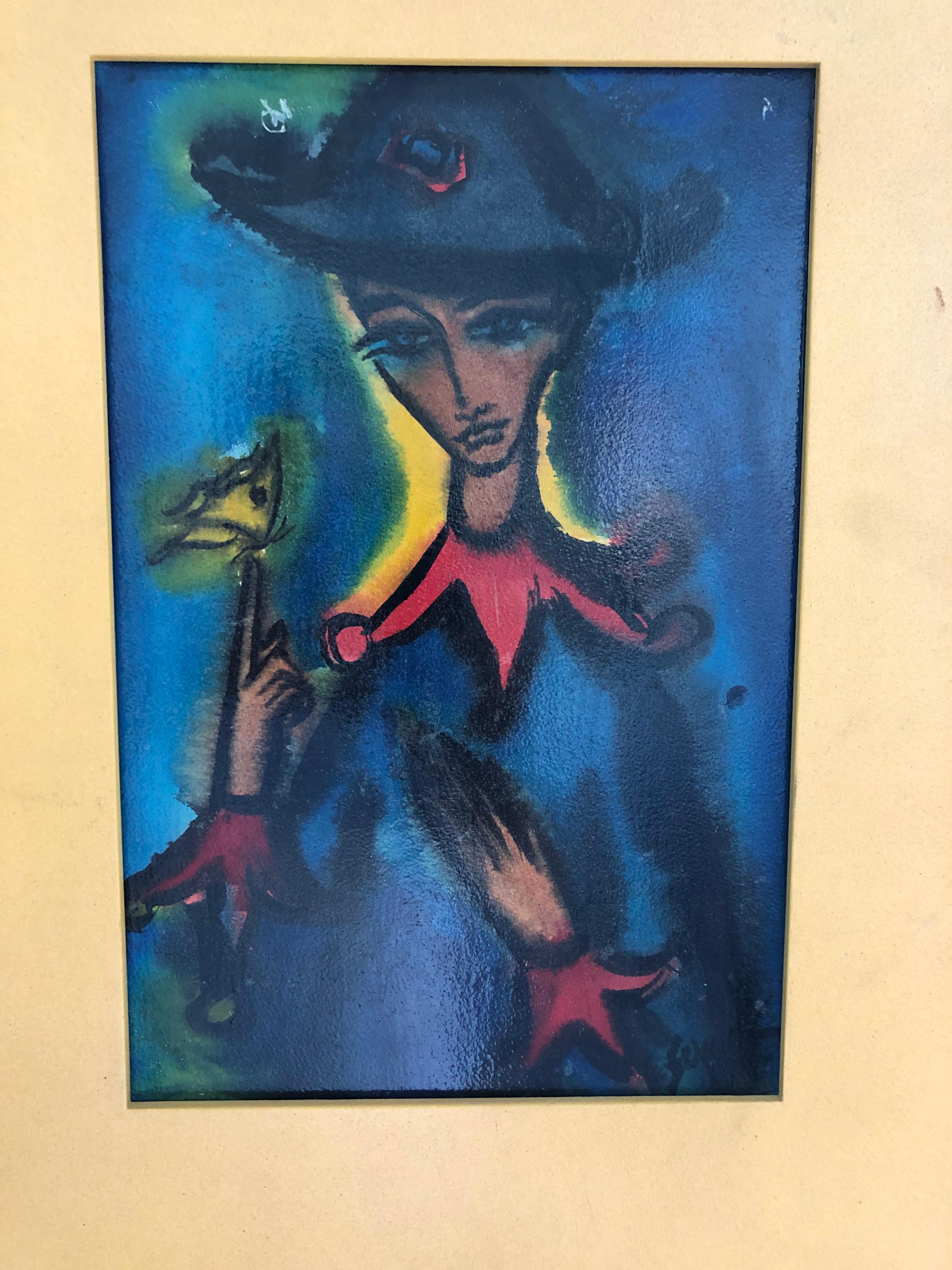 Mid Century Harlequin painting - Painting by Unknown