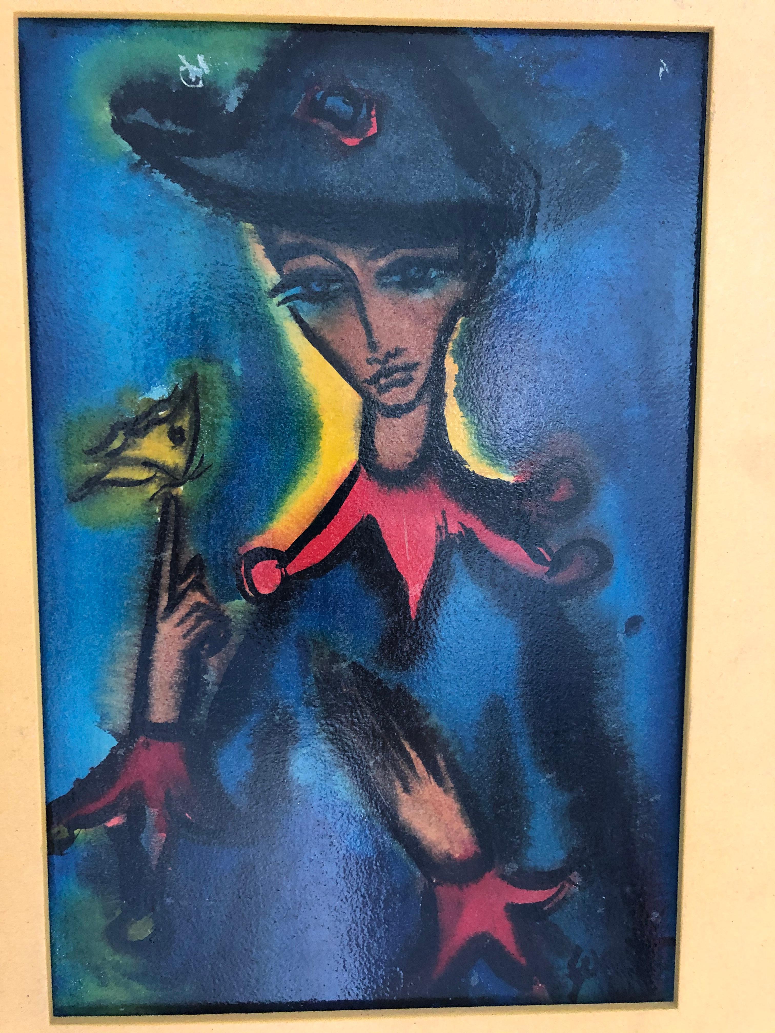 Unknown Figurative Painting - Mid Century Harlequin painting