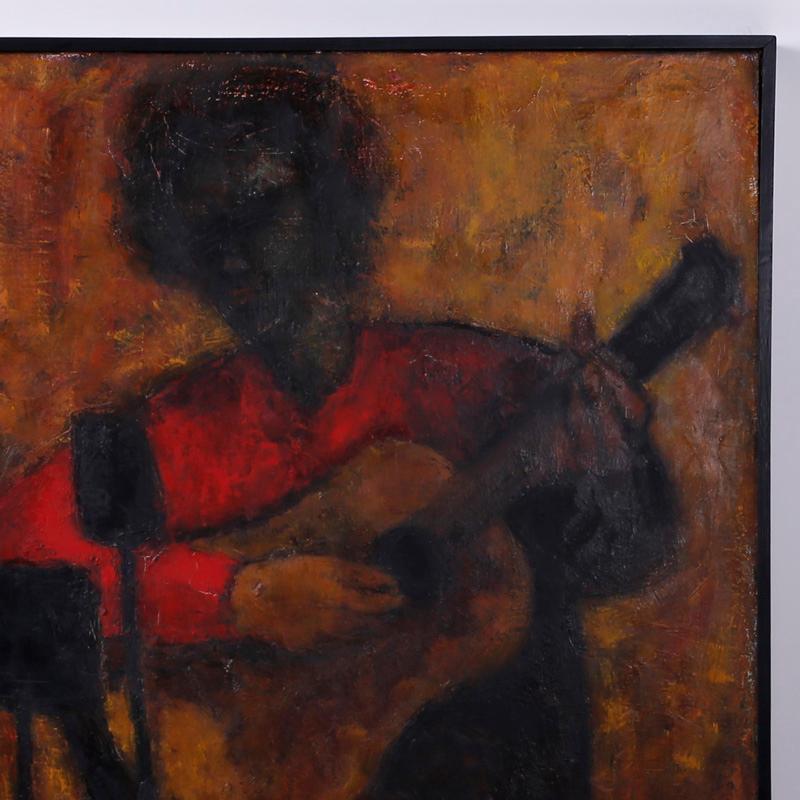 Mid-Century Impressionist Acrylic Painting on Canvas of Musicians - Black Figurative Painting by Unknown