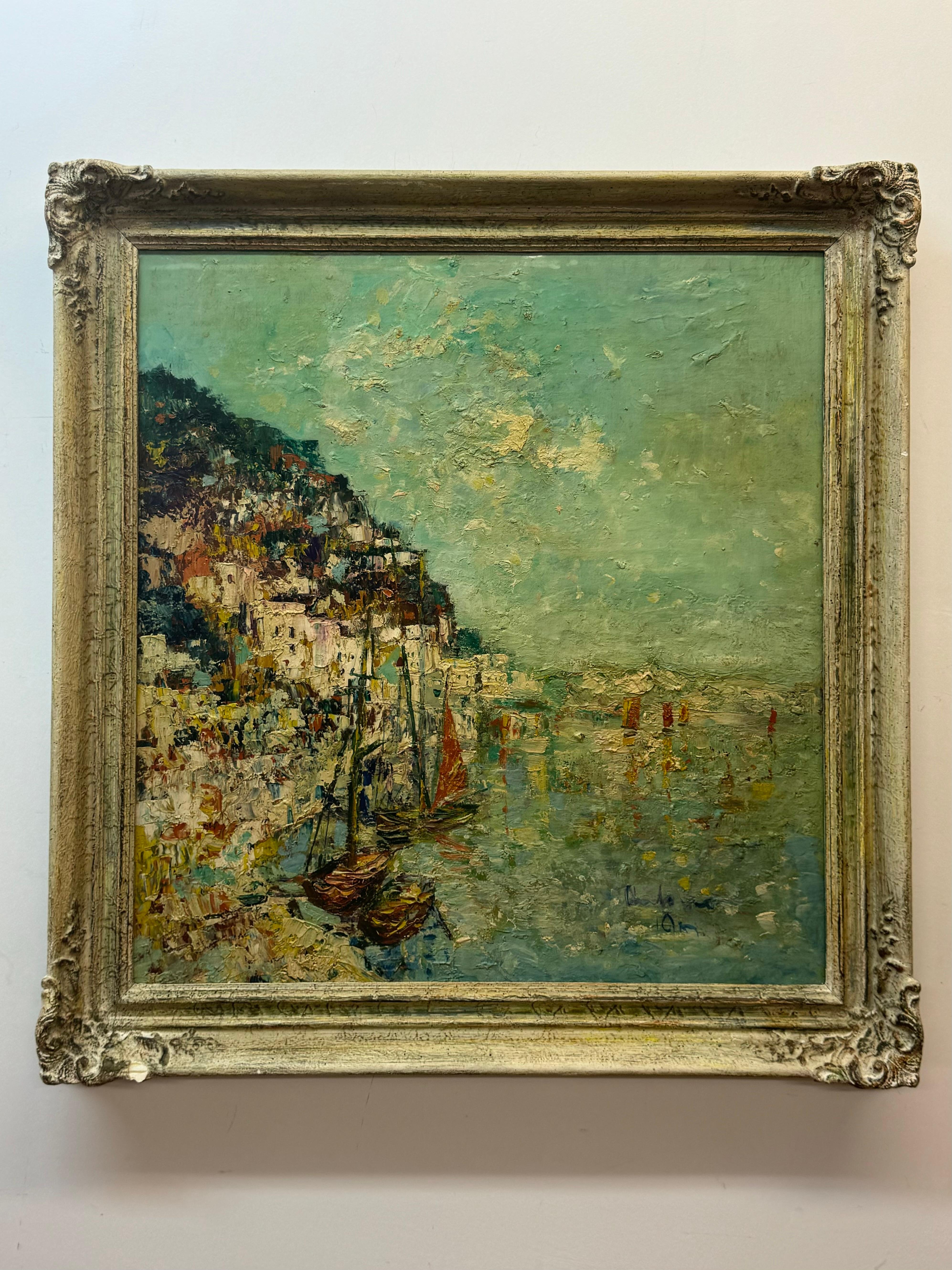 Unknown Landscape Painting - Mid century Italian abstract, titled “Lake Garda” 