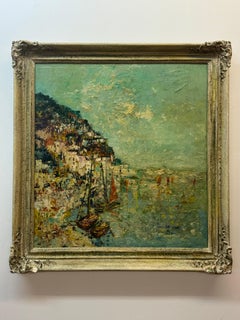 Vintage Mid century Italian abstract, titled “Lake Garda” 