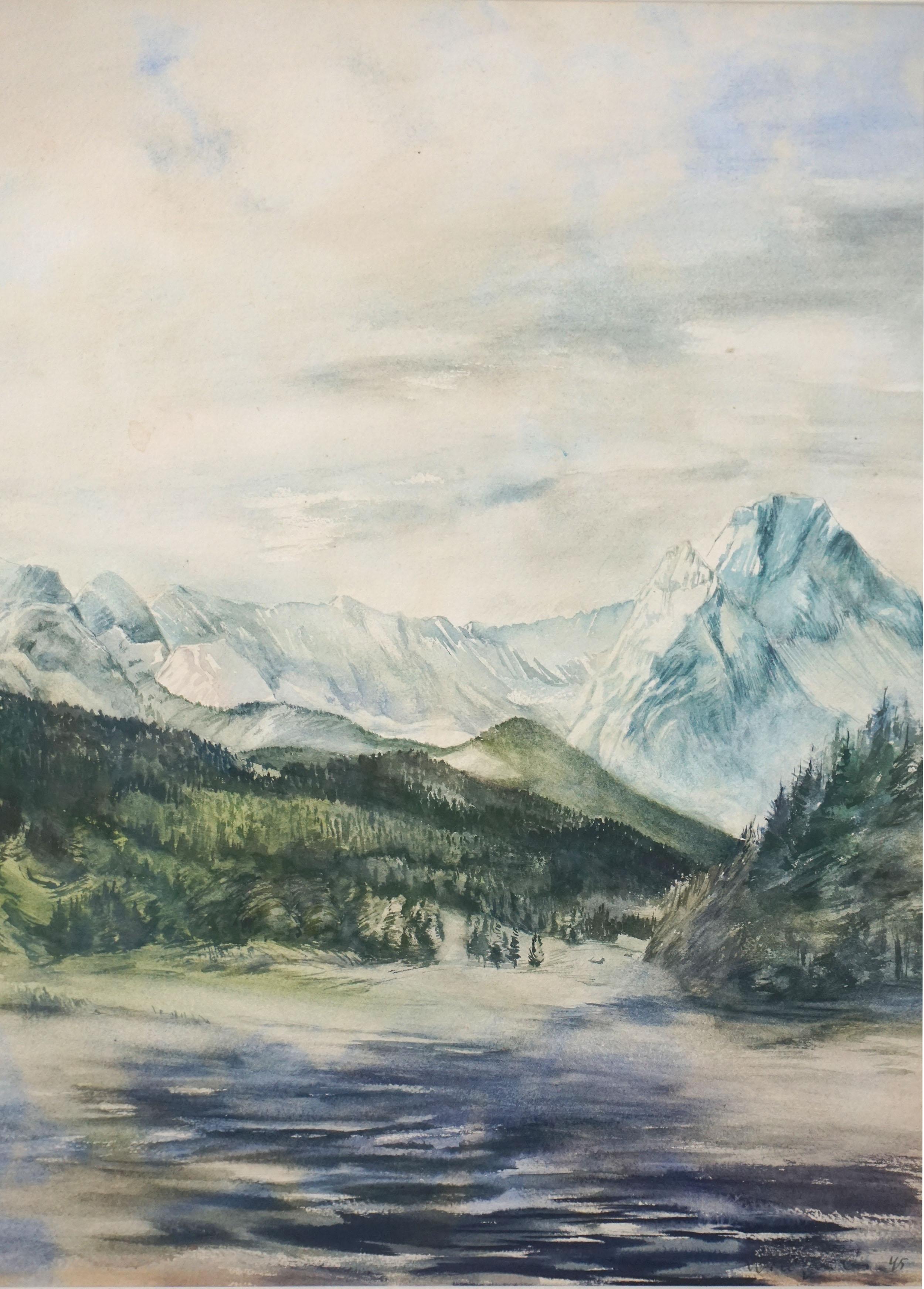 Aquarelle des Alpes italiennes Dolomites du milieu du siècle dernier   - Painting de Unknown
