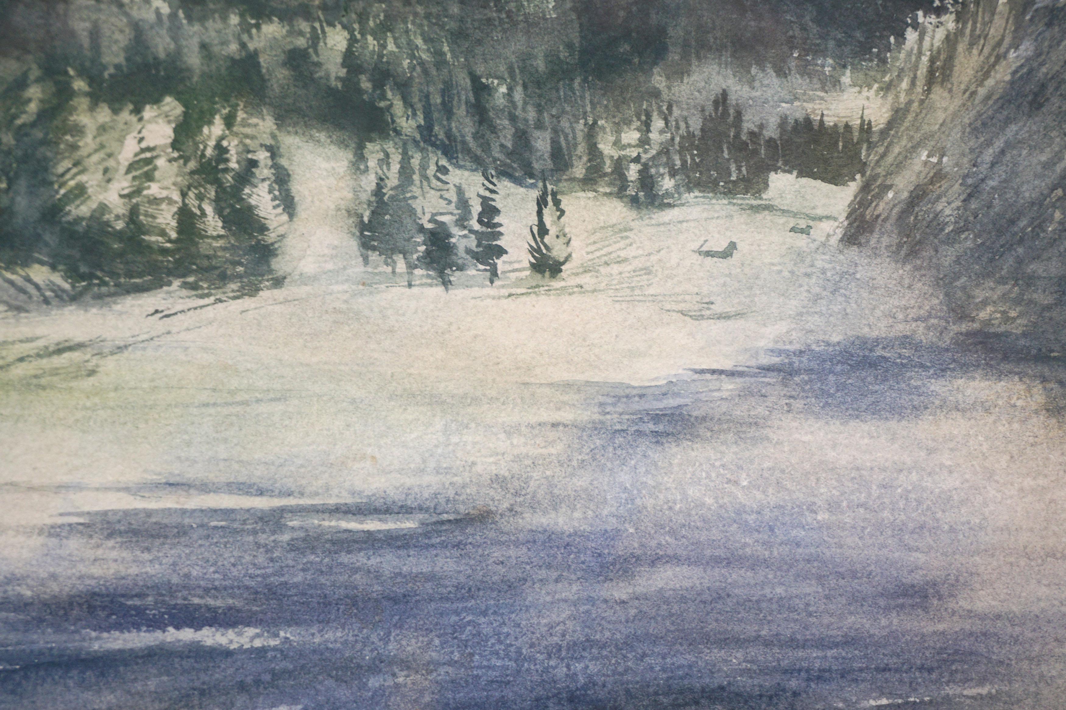 Aquarelle des Alpes italiennes Dolomites du milieu du siècle dernier   - Beige Landscape Painting par Unknown