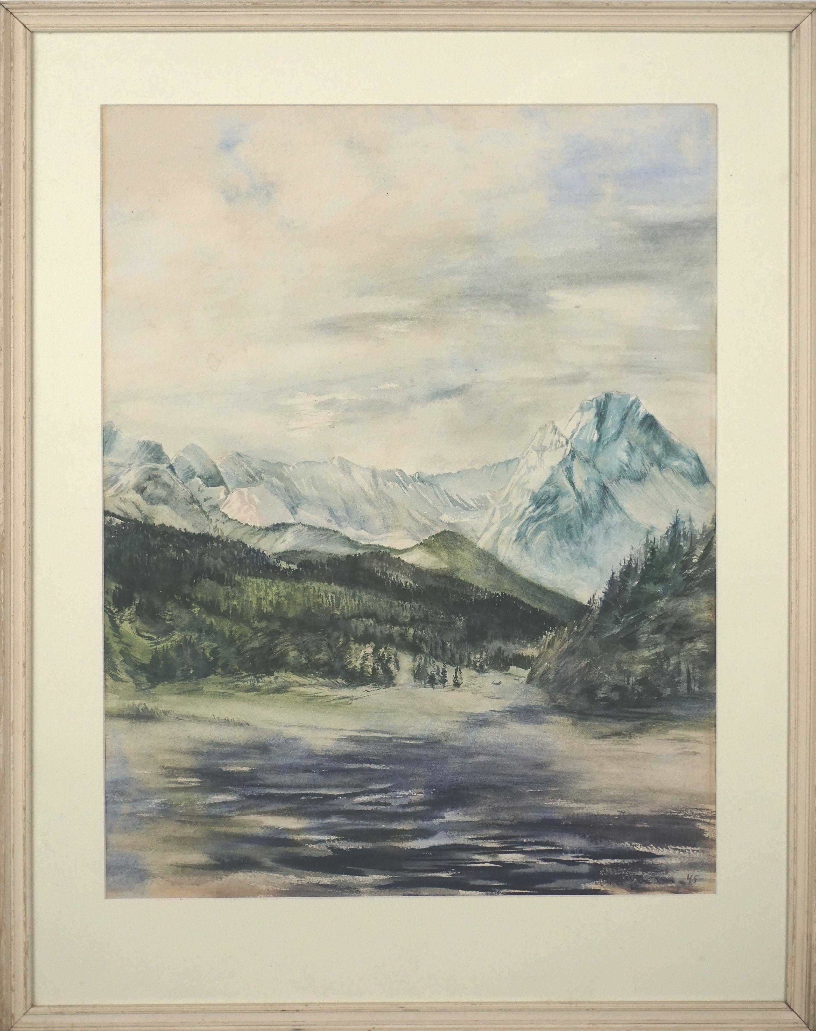 Landscape Painting Unknown - Aquarelle des Alpes italiennes Dolomites du milieu du siècle dernier  