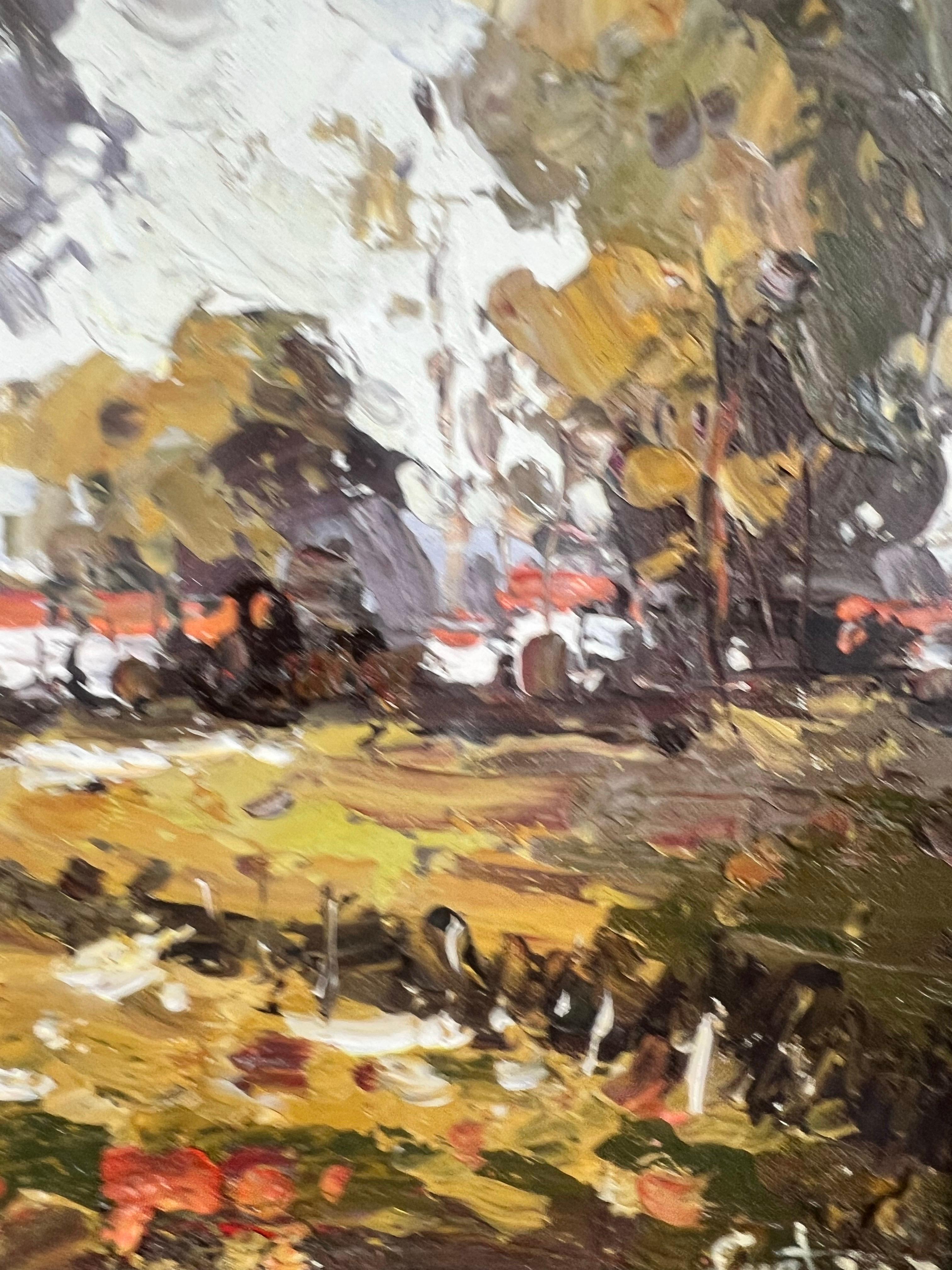 Mitte des Jahrhunderts Italienische Schule Öl auf Karton Palette Messer Landschaft Gemälde, signiert (Braun), Landscape Painting, von Unknown