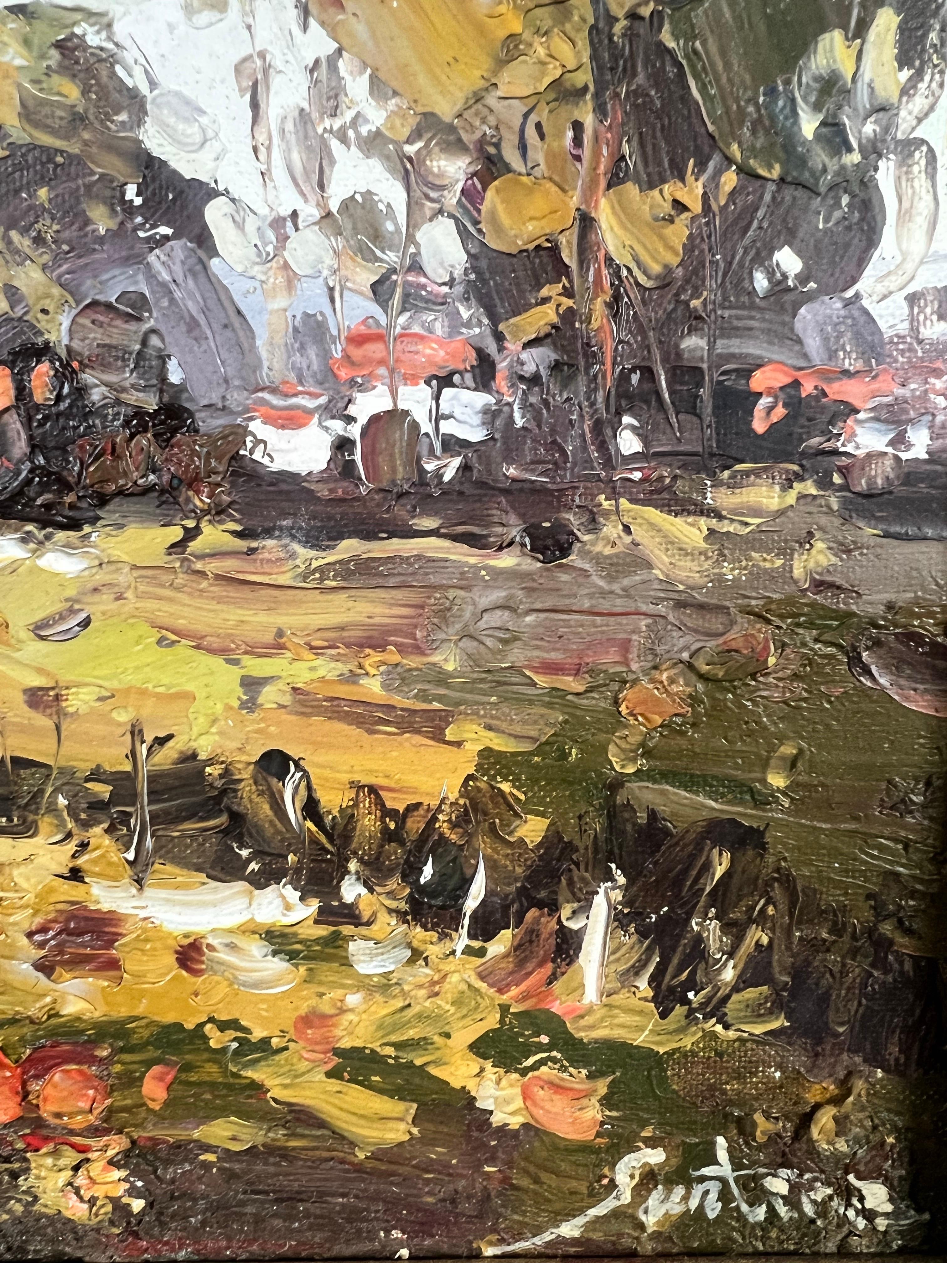 Mitte des Jahrhunderts Italienische Schule Öl auf Karton Palette Messer Landschaft Gemälde, signiert im Angebot 1