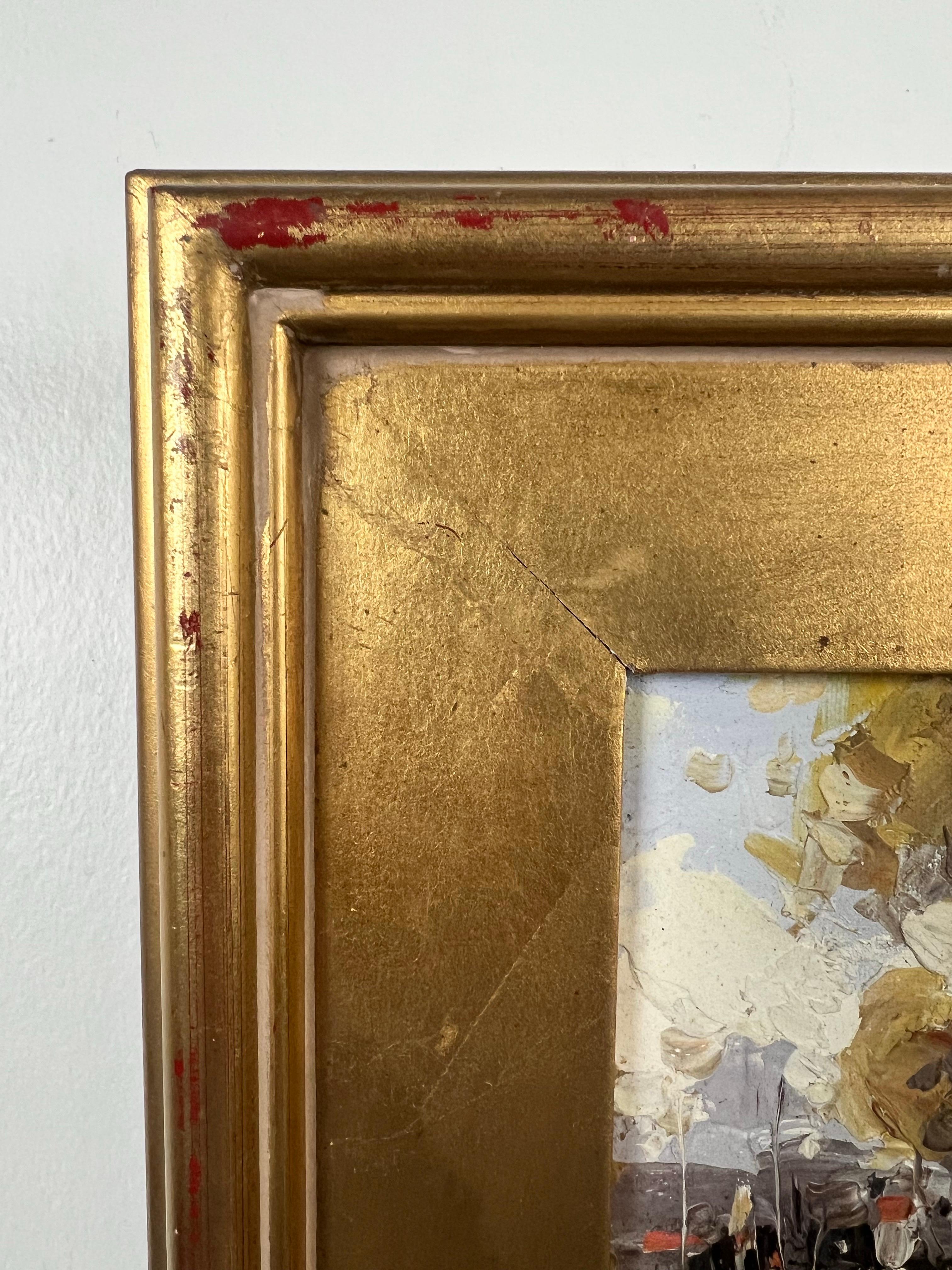 Mitte des Jahrhunderts Italienische Schule Öl auf Karton Palette Messer Landschaft Gemälde, signiert im Angebot 3