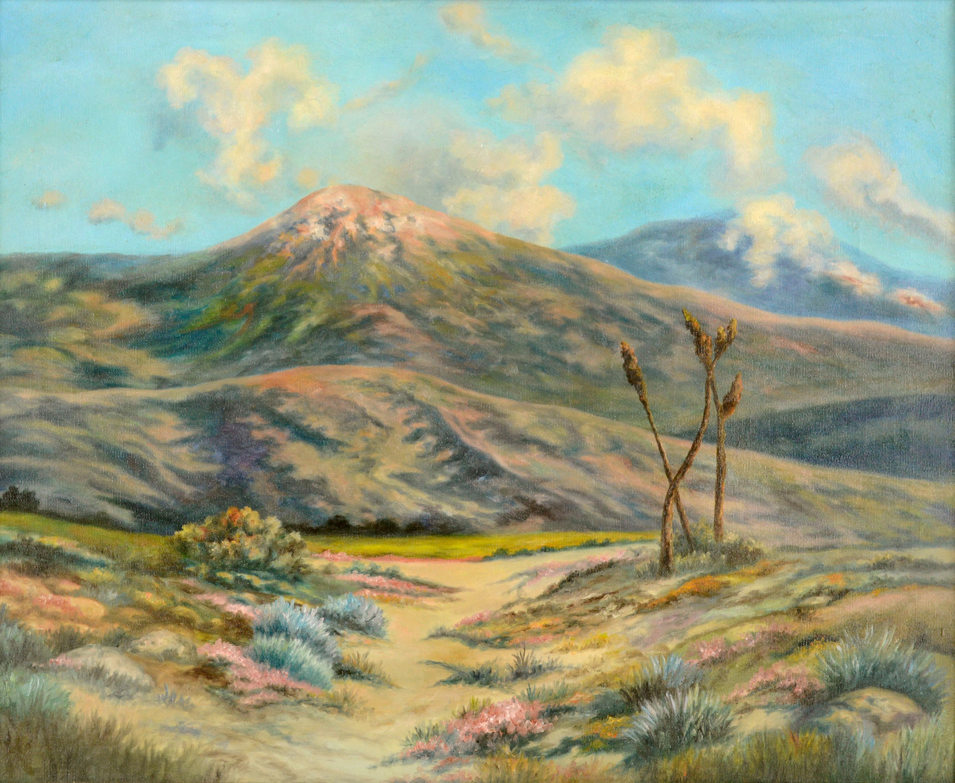 Mid Century Springtime Joshua Tree Desert Landscape  - Painting by Unknown