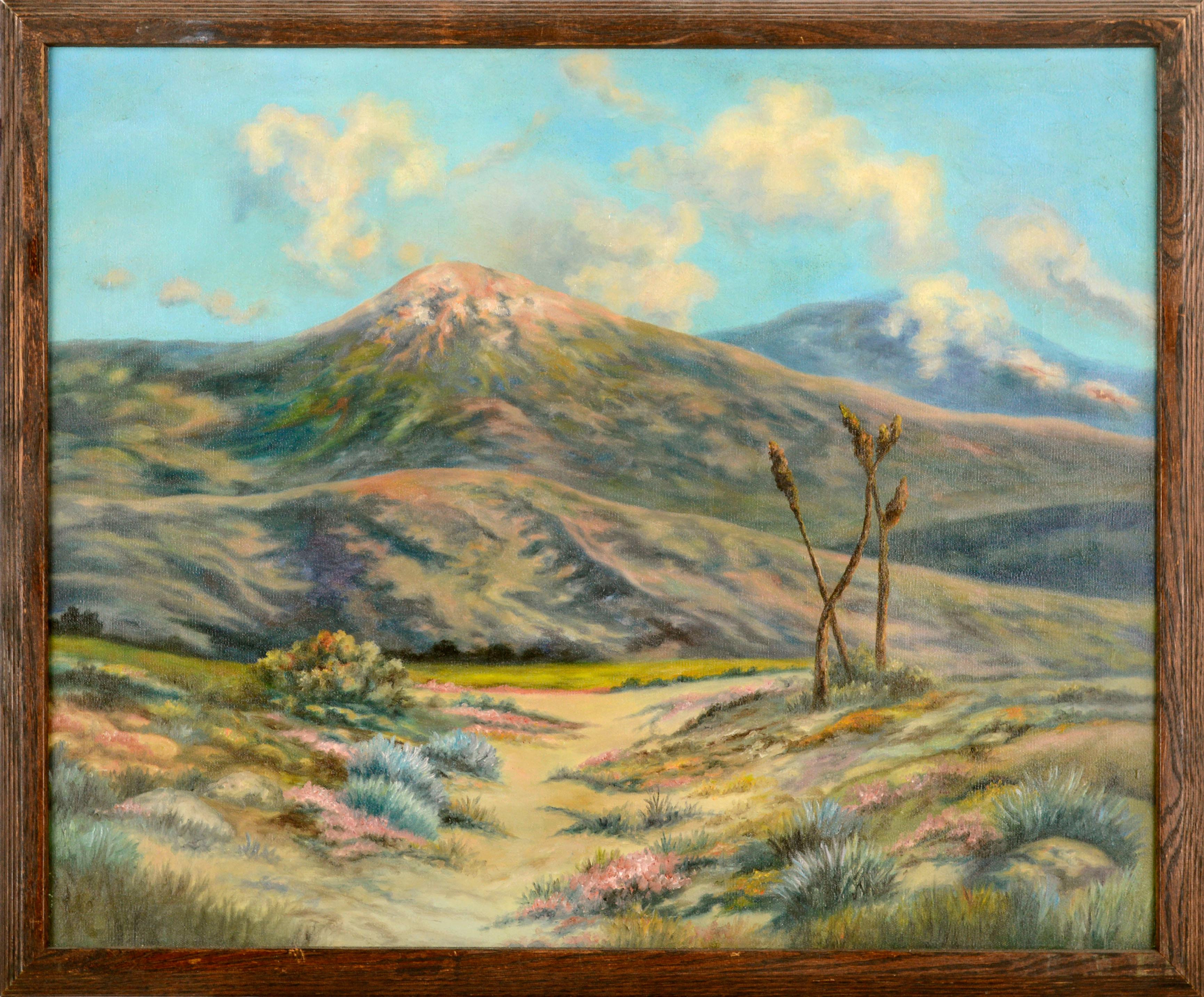 Unknown Landscape Painting - Mid Century Springtime Joshua Tree Desert Landscape 