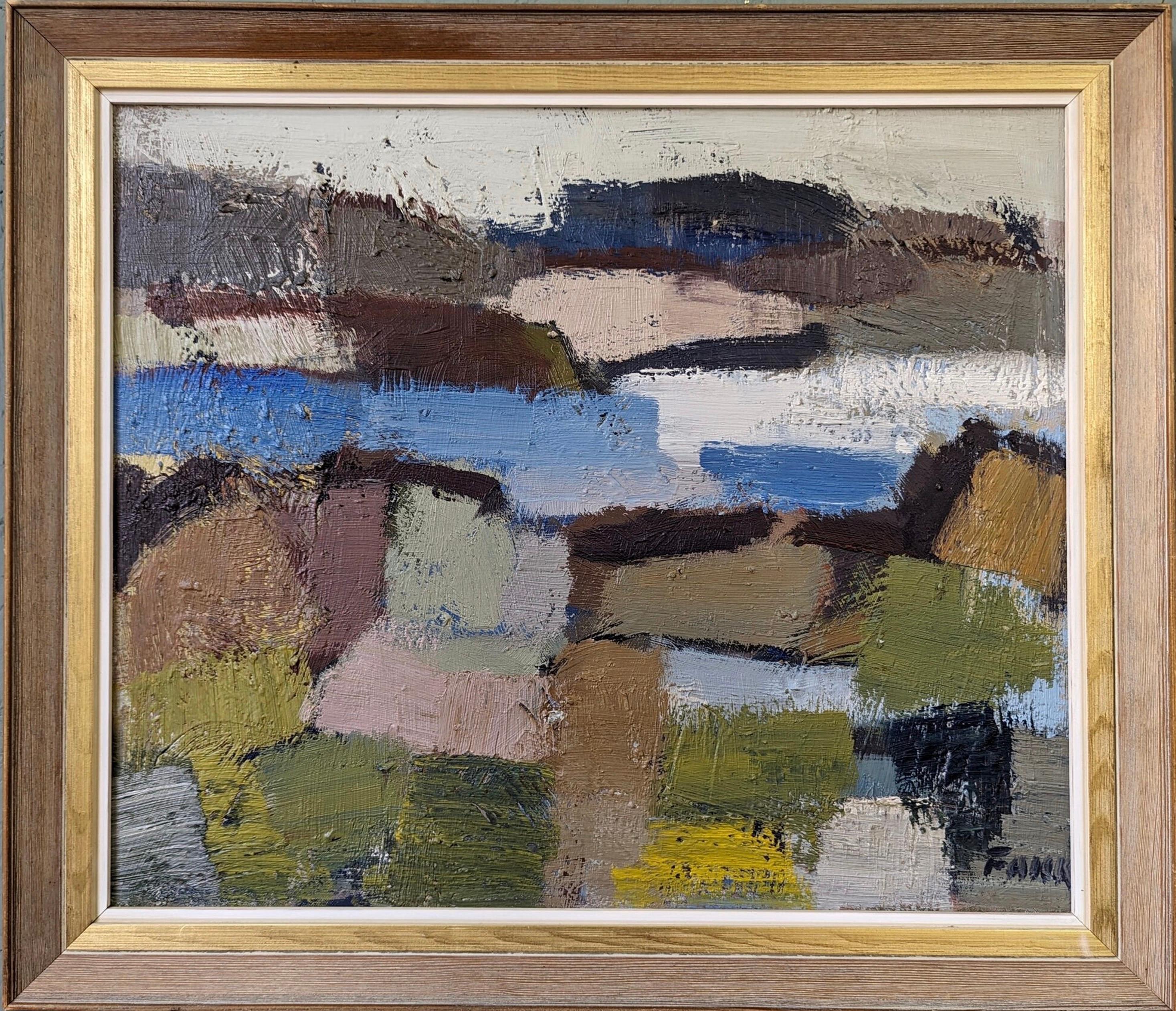 Unknown Landscape Painting - Mid-Century Modern Abstract Coastal Landscape Oil Painting -Abstract Coast Trail