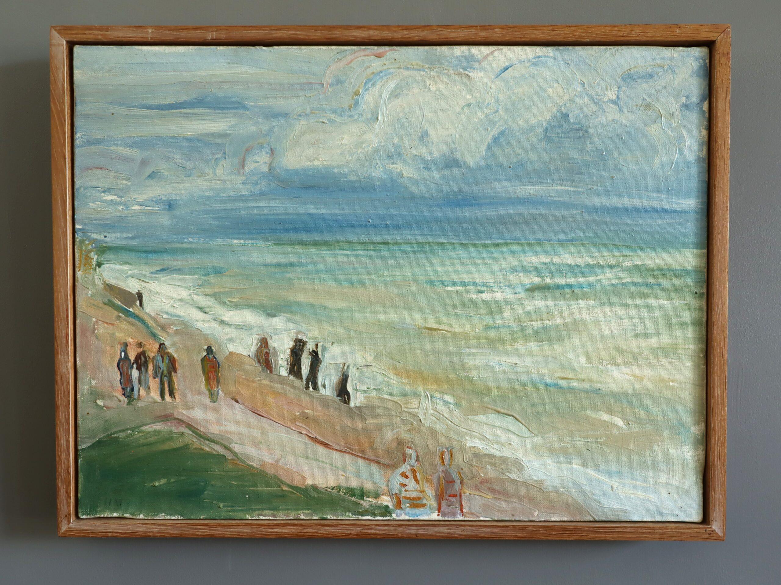 Mid Century Modern Abstrakt Küstenlandschaft Ölgemälde - Seaside Promenade – Painting von Unknown