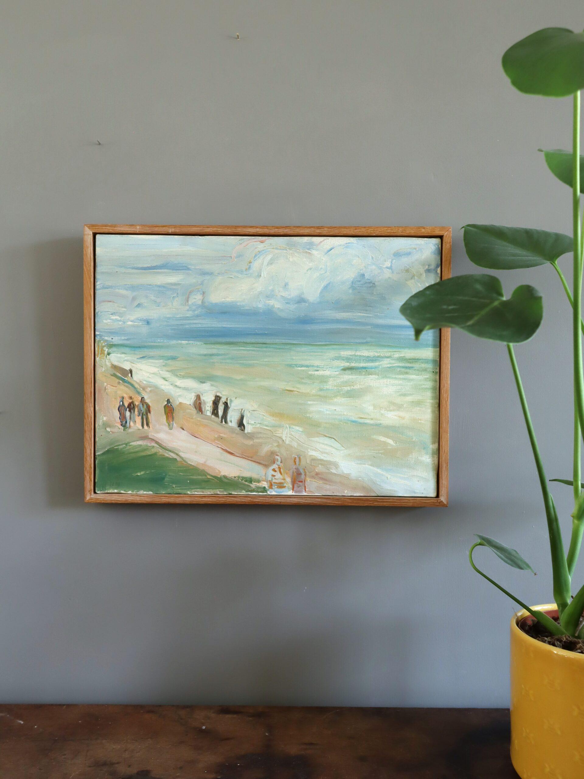 Mid Century Modern Abstrakt Küstenlandschaft Ölgemälde - Seaside Promenade (Moderne), Painting, von Unknown
