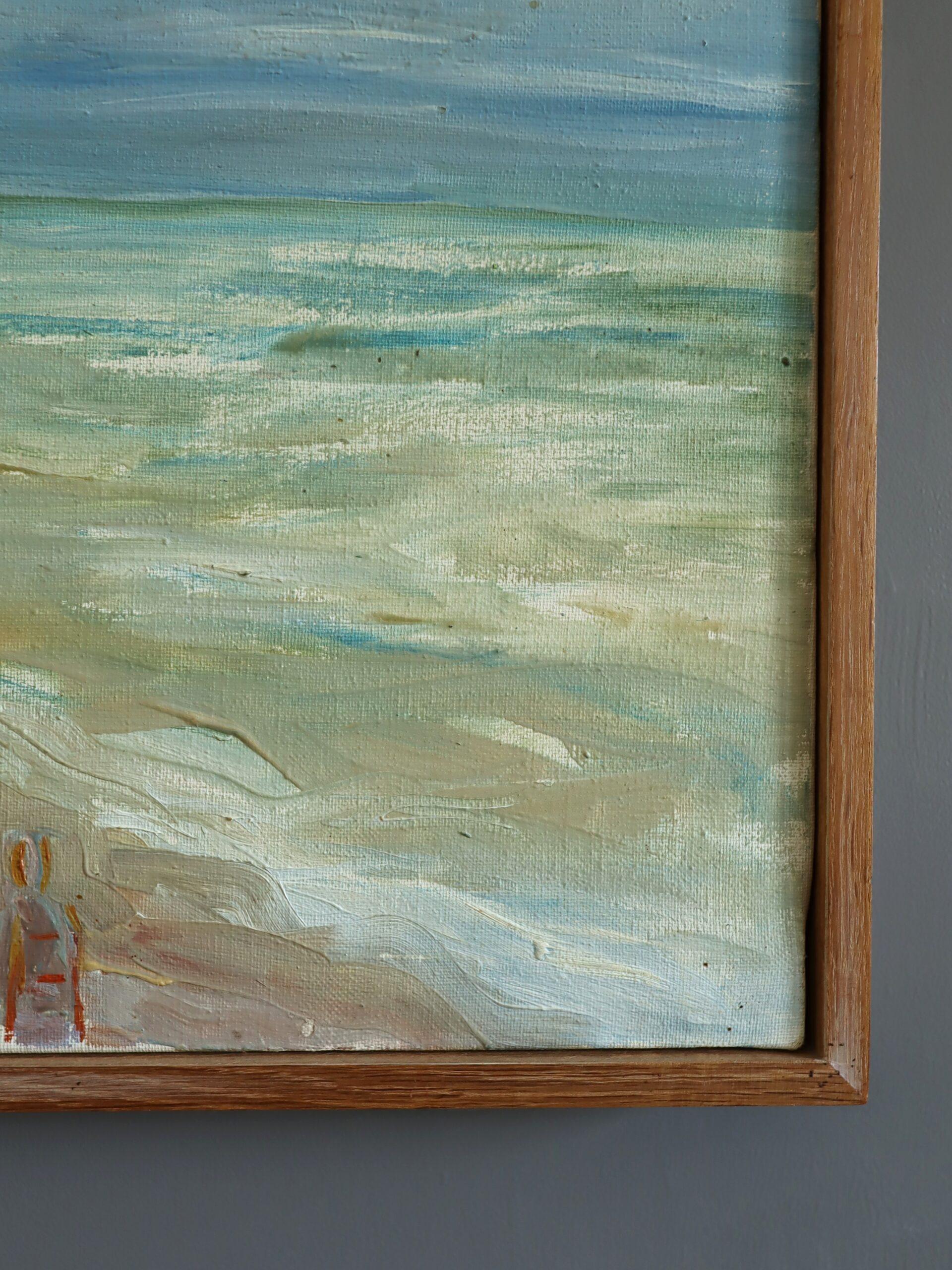 Mid Century Modern Abstrakt Küstenlandschaft Ölgemälde - Seaside Promenade im Angebot 2