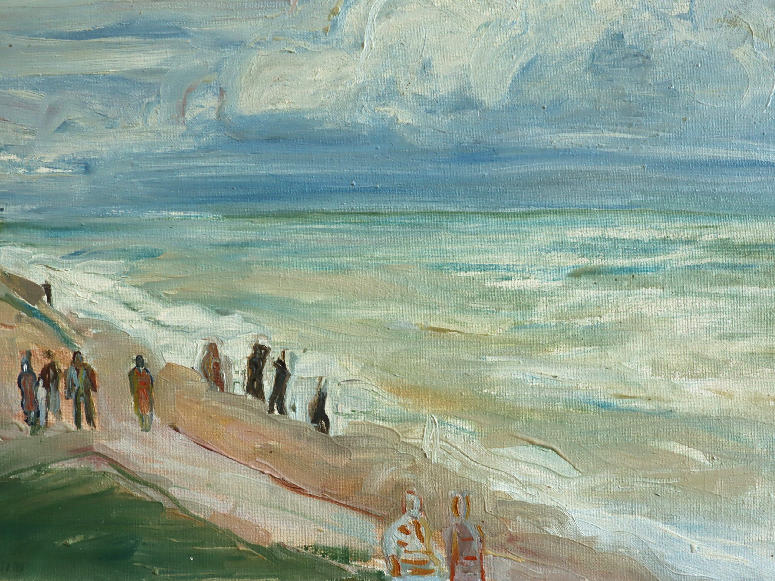 Mid Century Modern Abstrakt Küstenlandschaft Ölgemälde - Seaside Promenade im Angebot 3