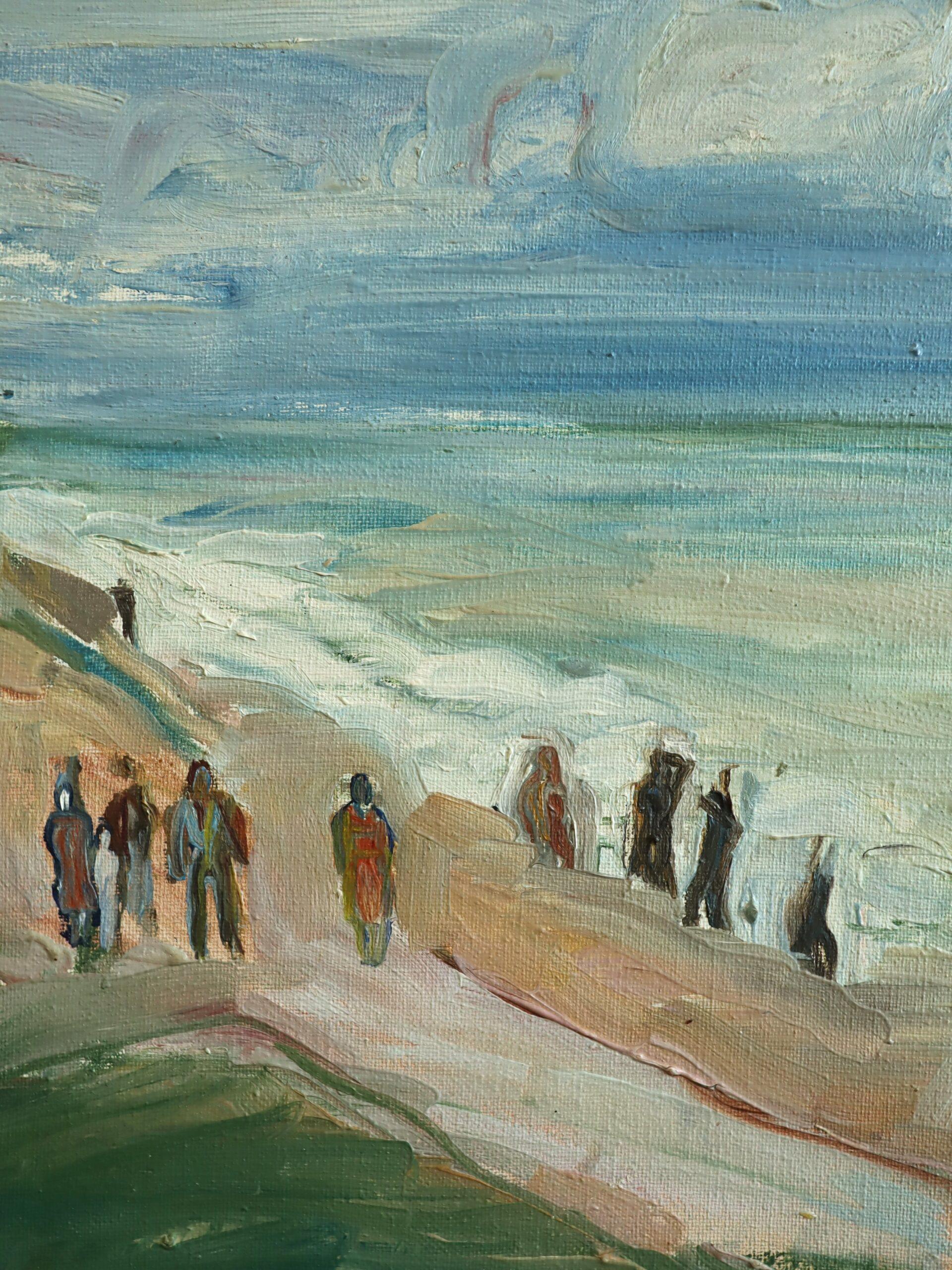Mid Century Modern Abstrakt Küstenlandschaft Ölgemälde - Seaside Promenade im Angebot 4