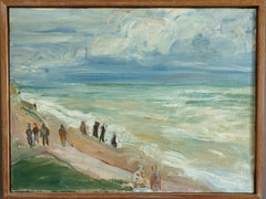 Mid Century Modern Abstract Coastal Landscape Oil Painting - Seaside Promenade