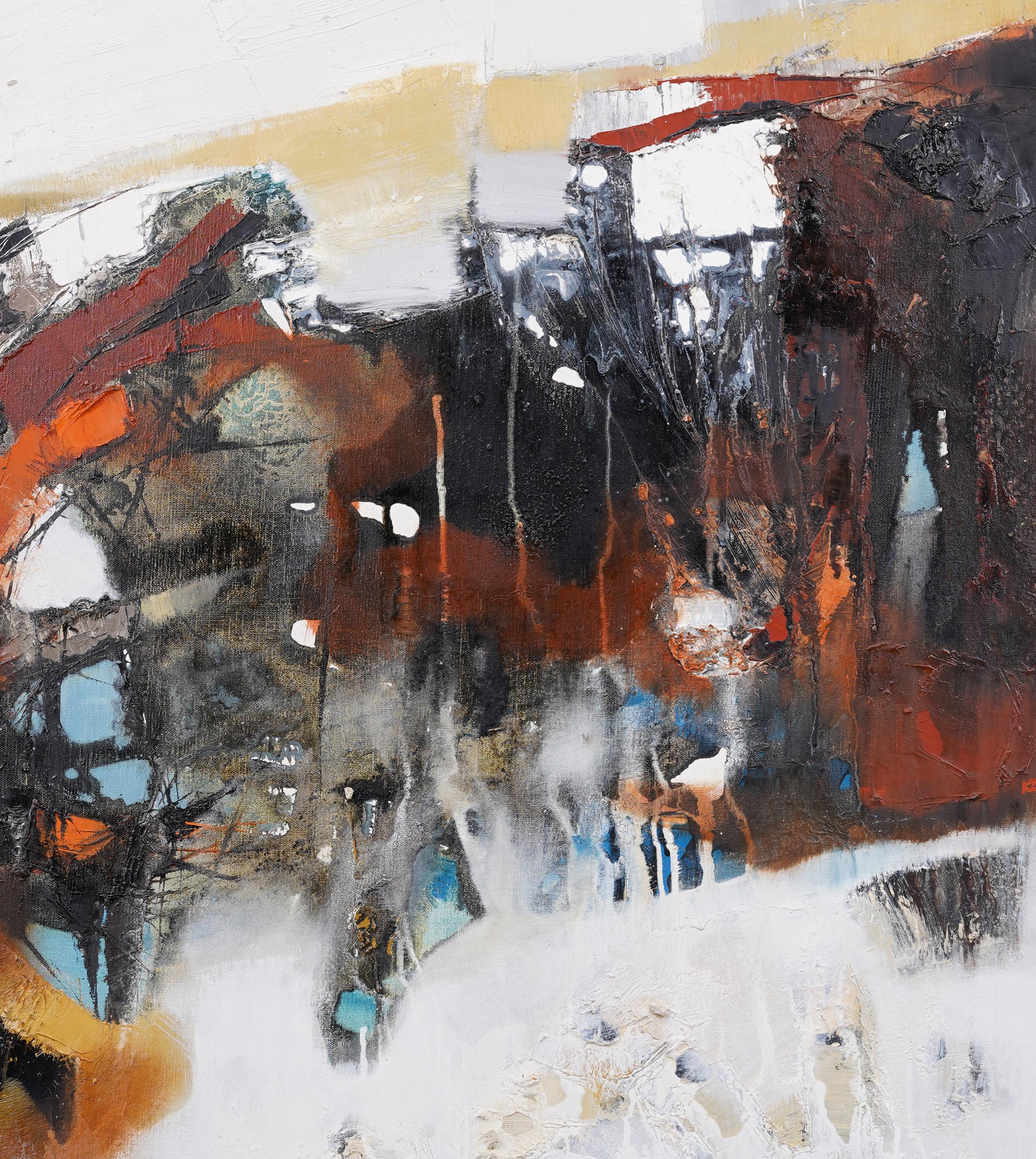 Pittura ad olio originale di grandi dimensioni con cornice, del periodo del Mid Century Modern Abstract Expressionist in vendita 1