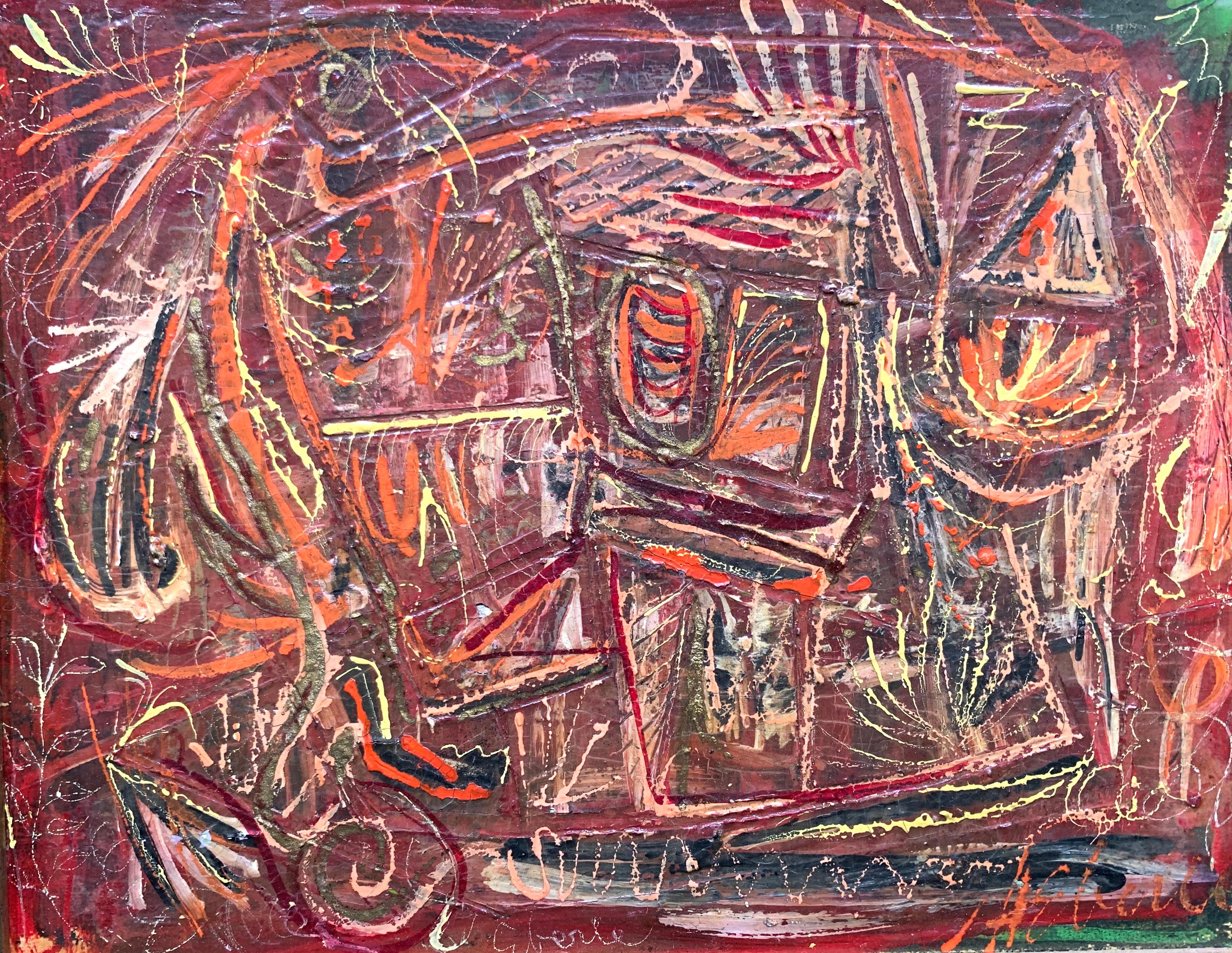 Mid-century Modern Abstract Expressionist Painting - Brown Abstract Painting by Unknown