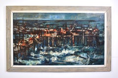 Mid Century Modern Abstract Expressionist Seascape Signed Original Oil Painting