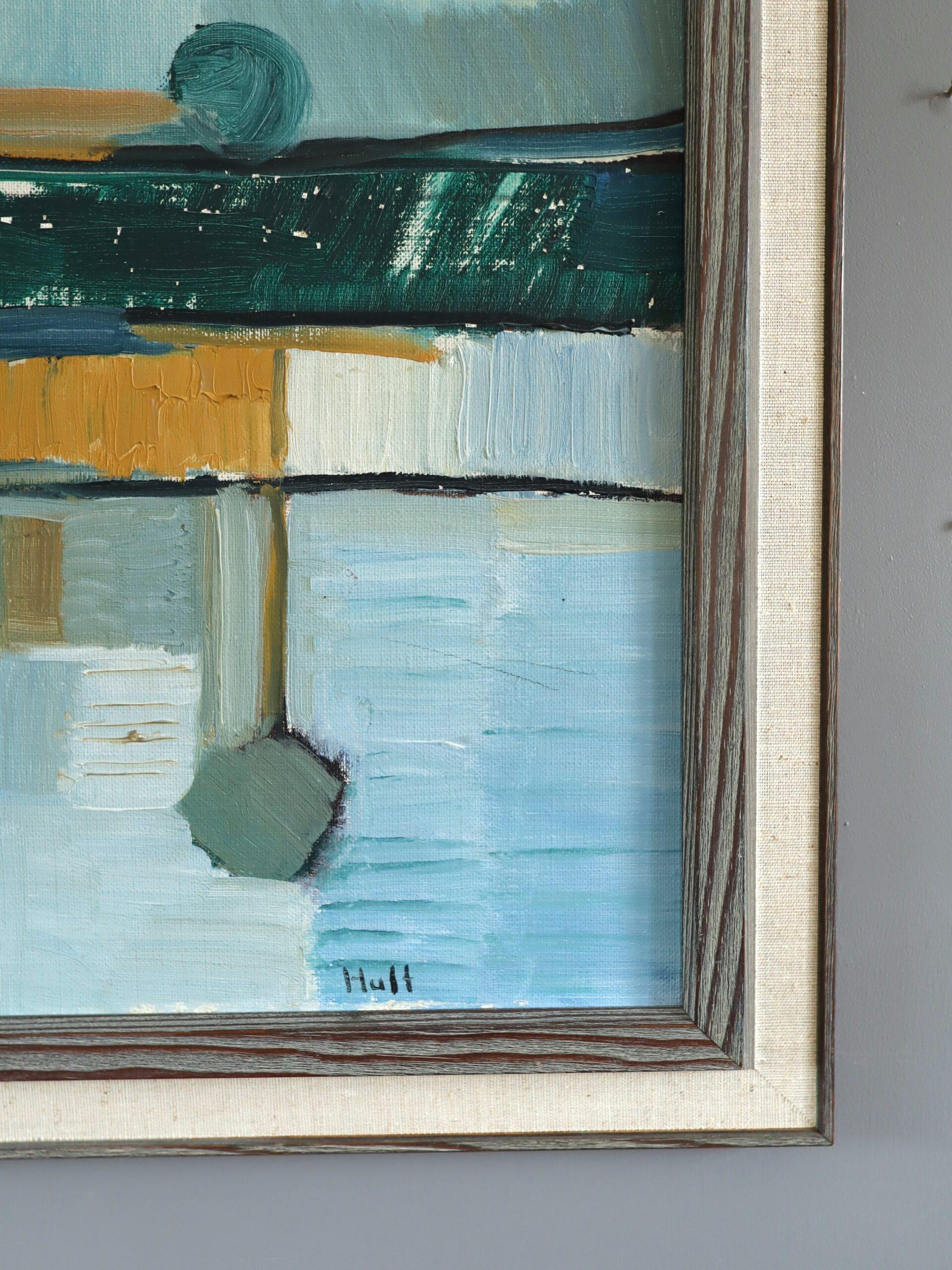 Mid Century Modern Abstract Harbour Cityscape Oil Painting - Port Construct For Sale 4