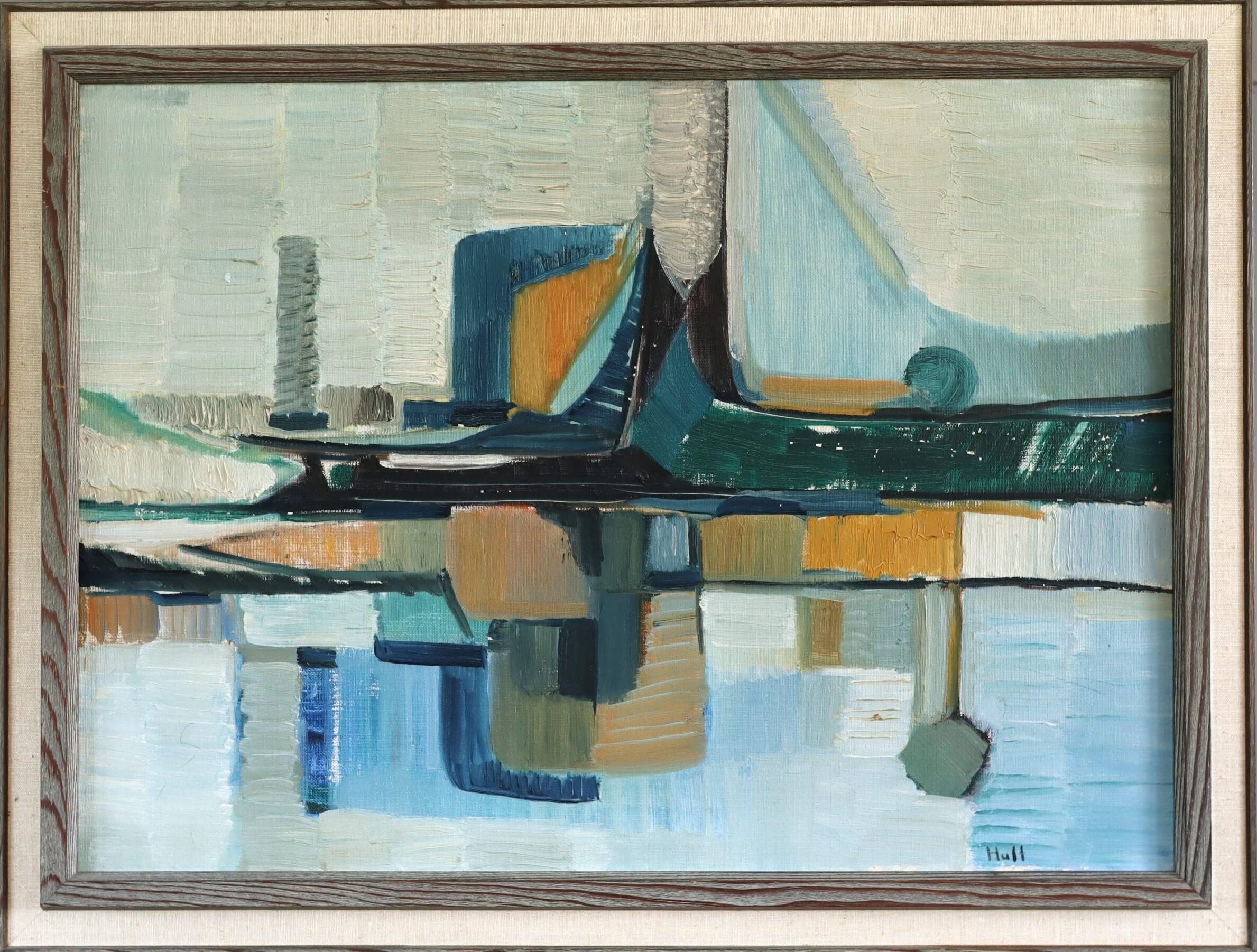 Mid Century Modern Abstrakt Hafen Stadtbild Ölgemälde - Port Construct