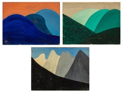 Mid-Century Modern, Abstract Landscape Scenes, Oil on Board, 3