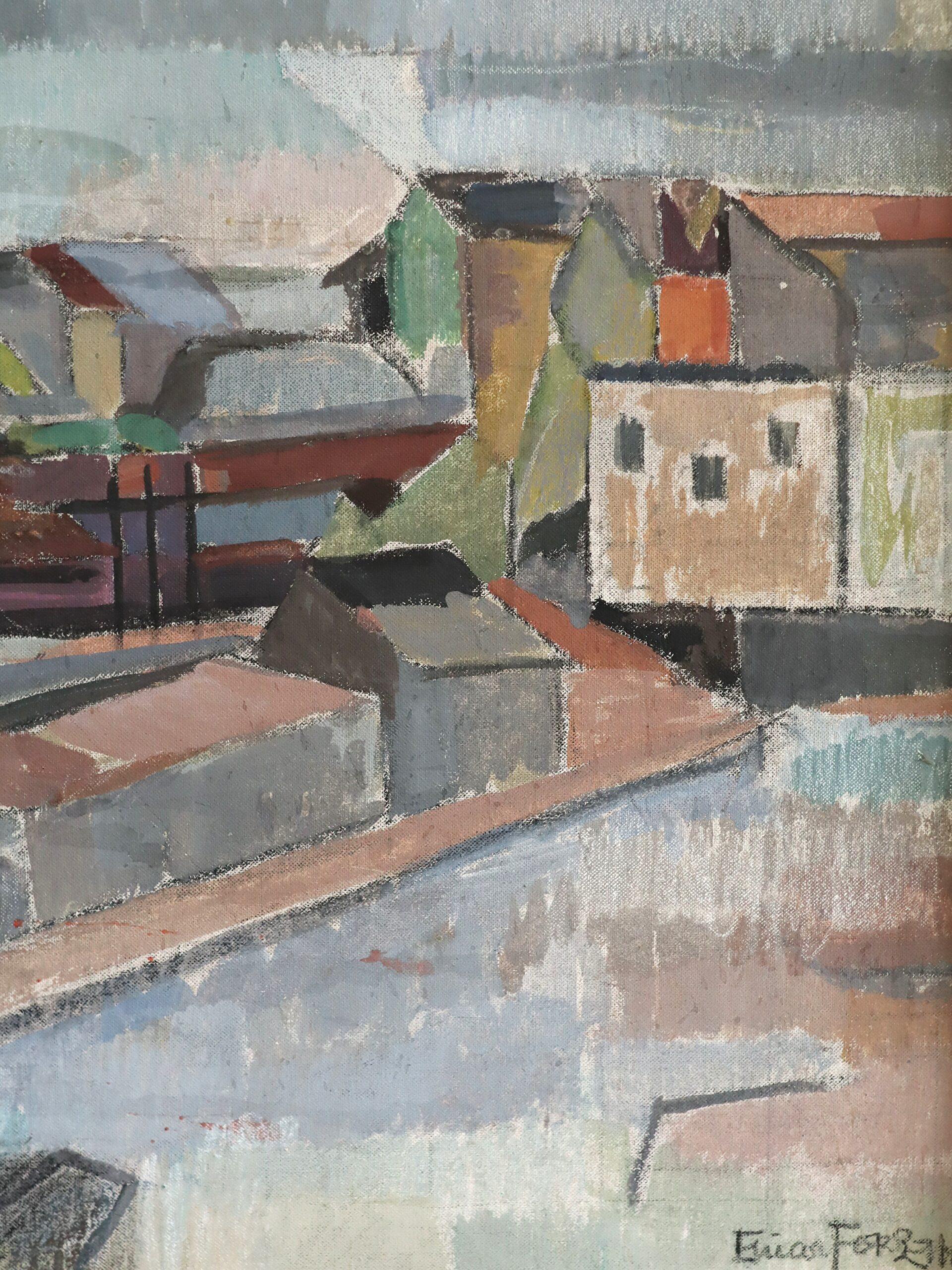 Mid Century Modern Abstract Urban Landscape Oil Painting - Fragments of the City For Sale 7