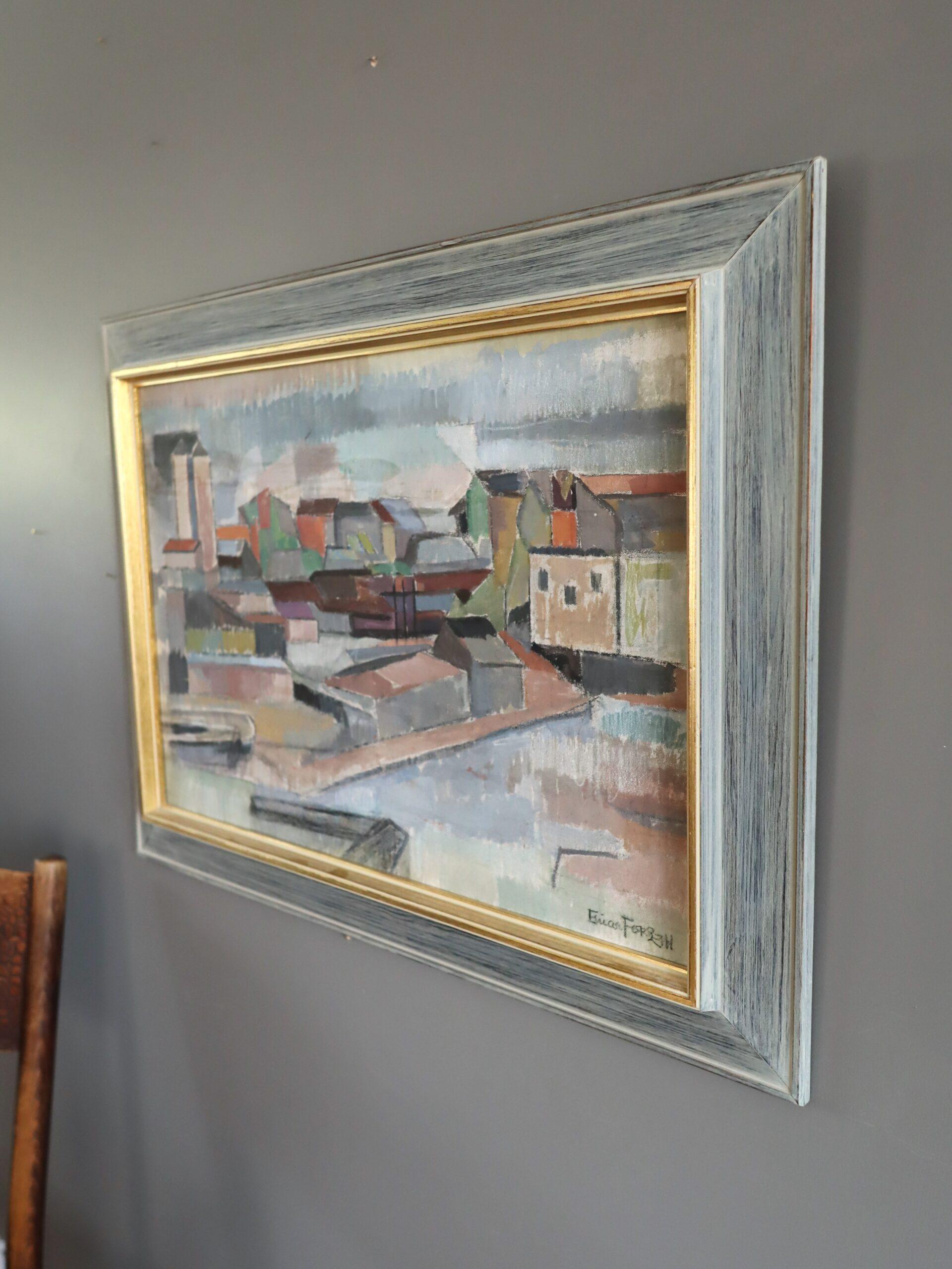 Mid Century Modern Abstract Urban Landscape Oil Painting - Fragments of the City For Sale 2