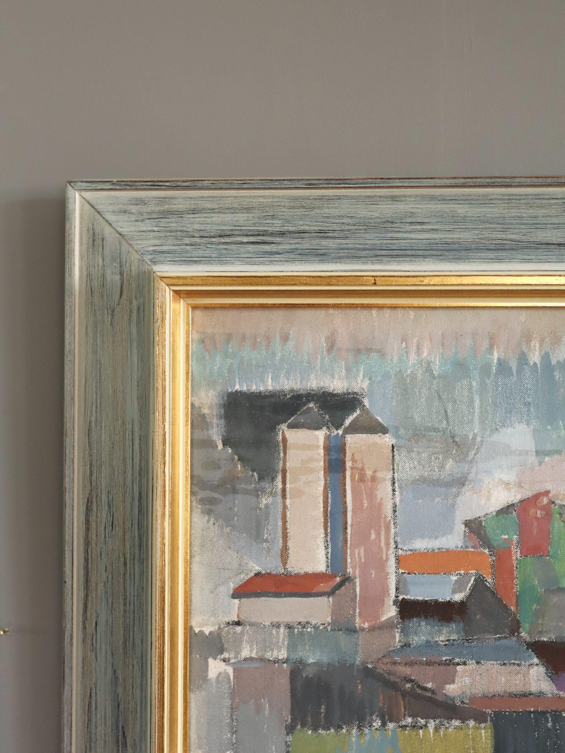 Mid Century Modern Abstract Urban Landscape Oil Painting - Fragments of the City For Sale 3