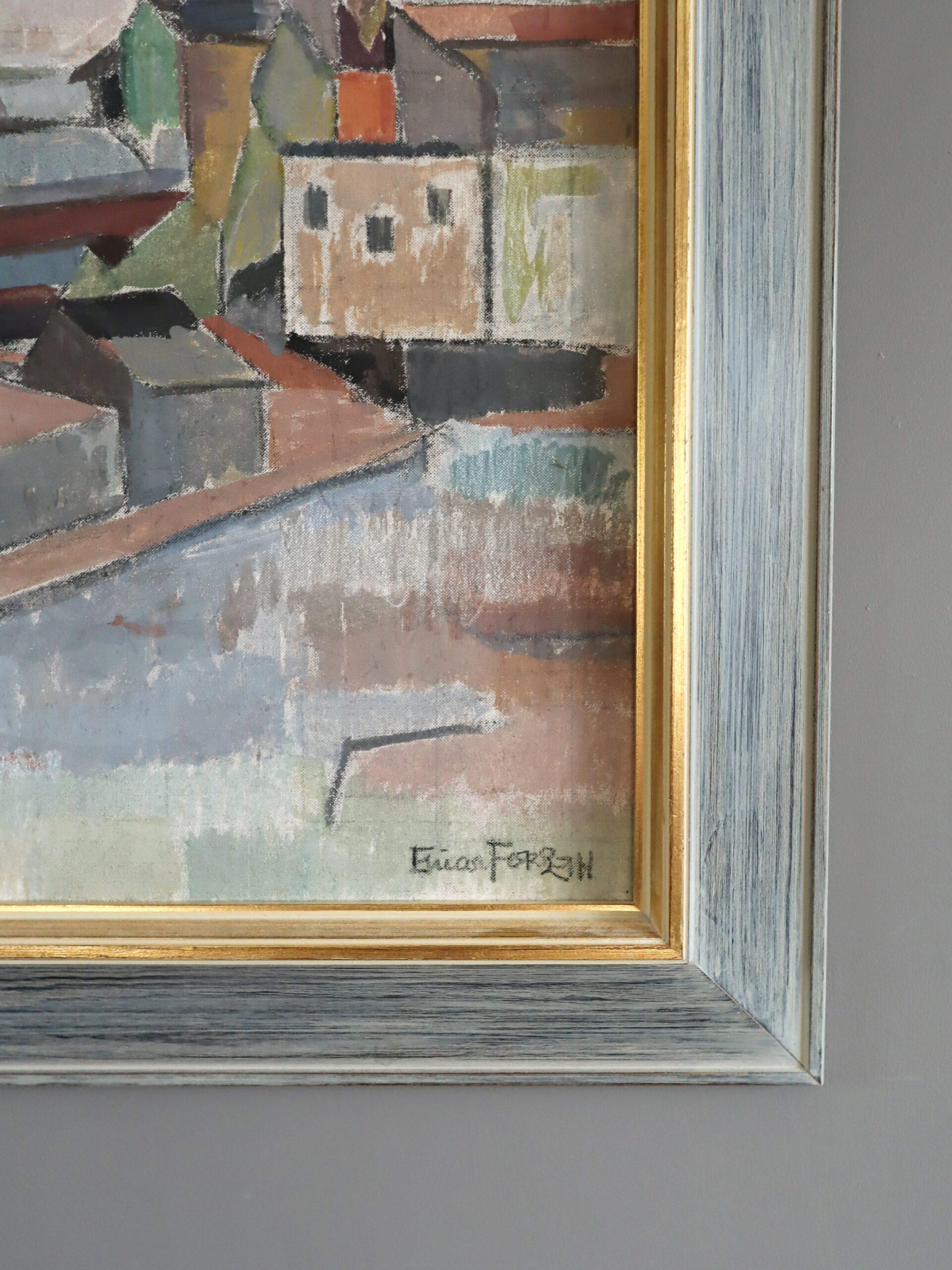 Mid Century Modern Abstract Urban Landscape Oil Painting - Fragments of the City For Sale 4