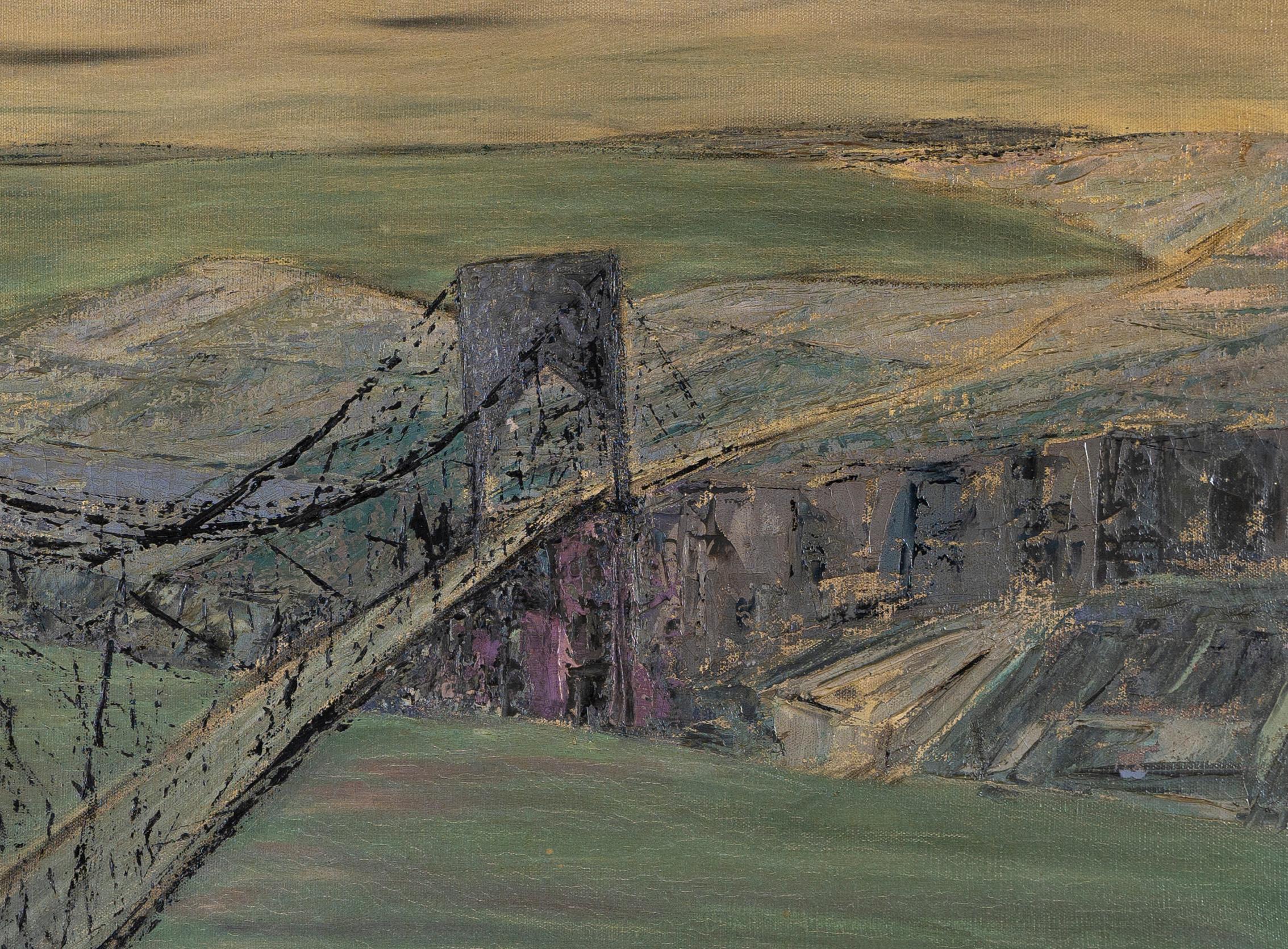 Mid Century Modern California Bridge Landscape Signed San Francisco Oil Painting 3