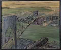 Mid Century Modern California Bridge Landscape Signed San Francisco Oil Painting