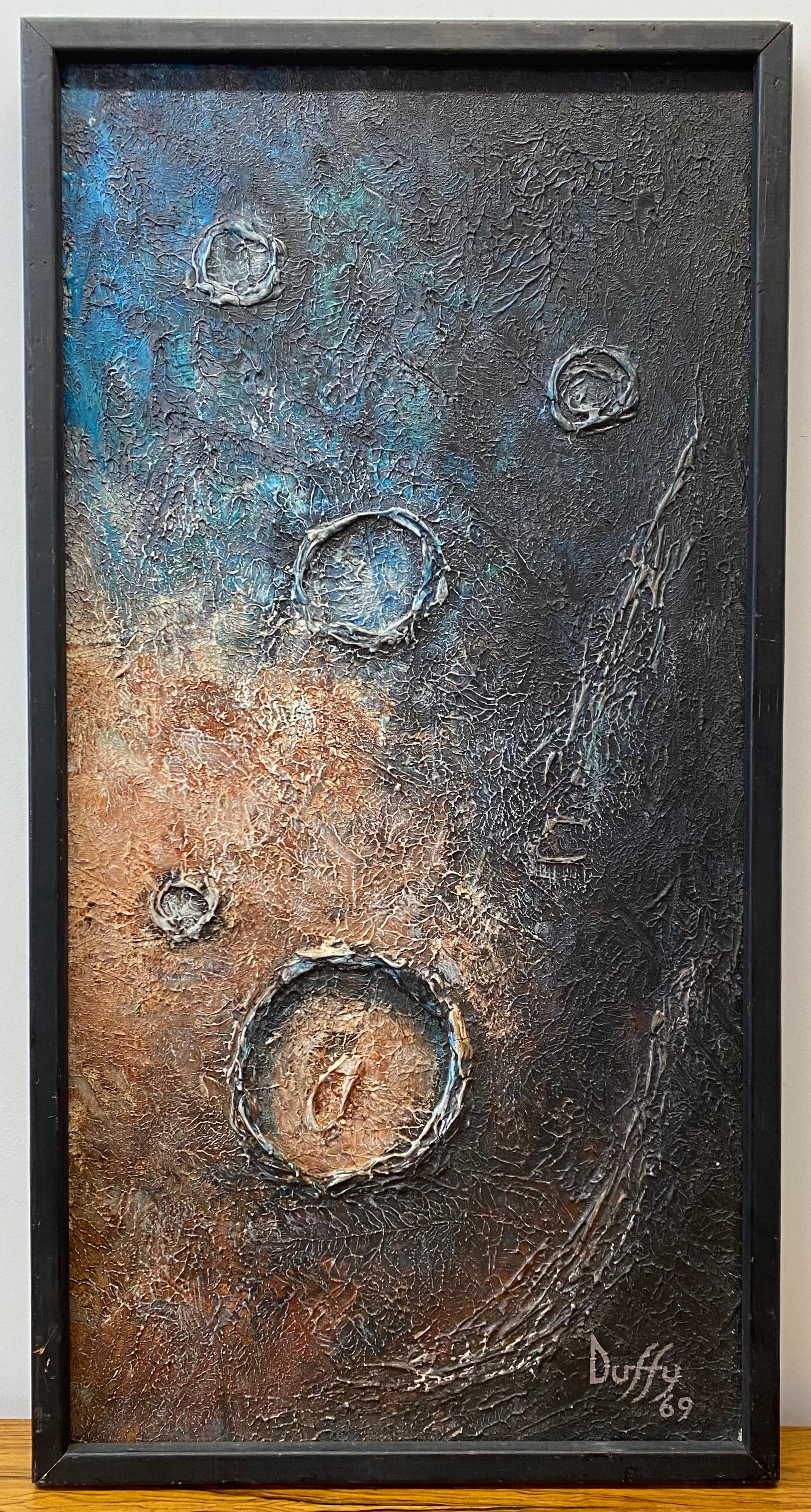 Unknown Landscape Painting - Mid Century Modern "Craters of the Moon" Original Oil Painting by Duffy c.1969
