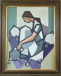 Peinture à l'huile abstraite cubiste moderne du milieu du siècle dernier - The Henkeeper
