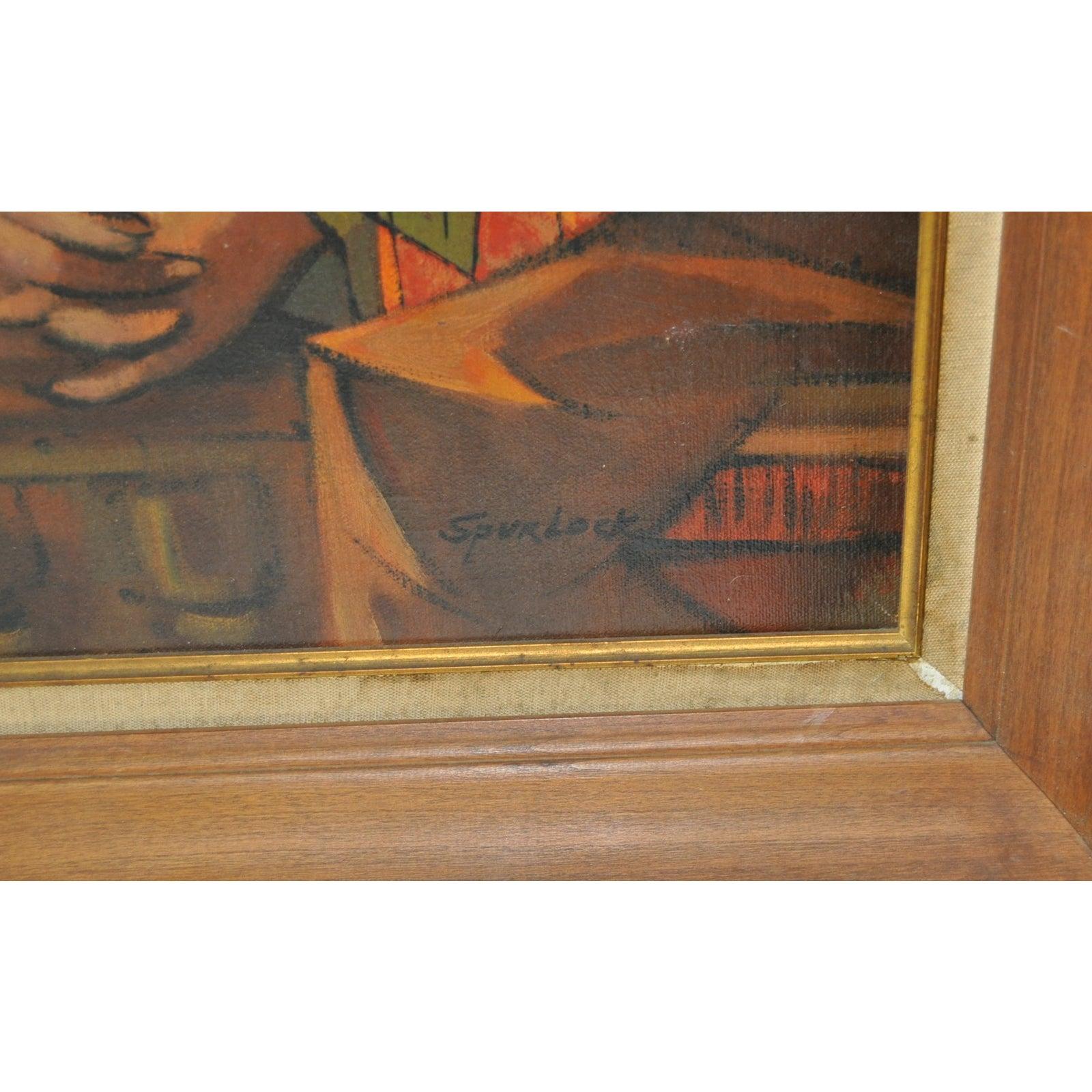 Quadro astratto figurato della metà del secolo scorso con un tocco di cubismo. 

Olio originale su tela. 

Dimensioni 35 1/2